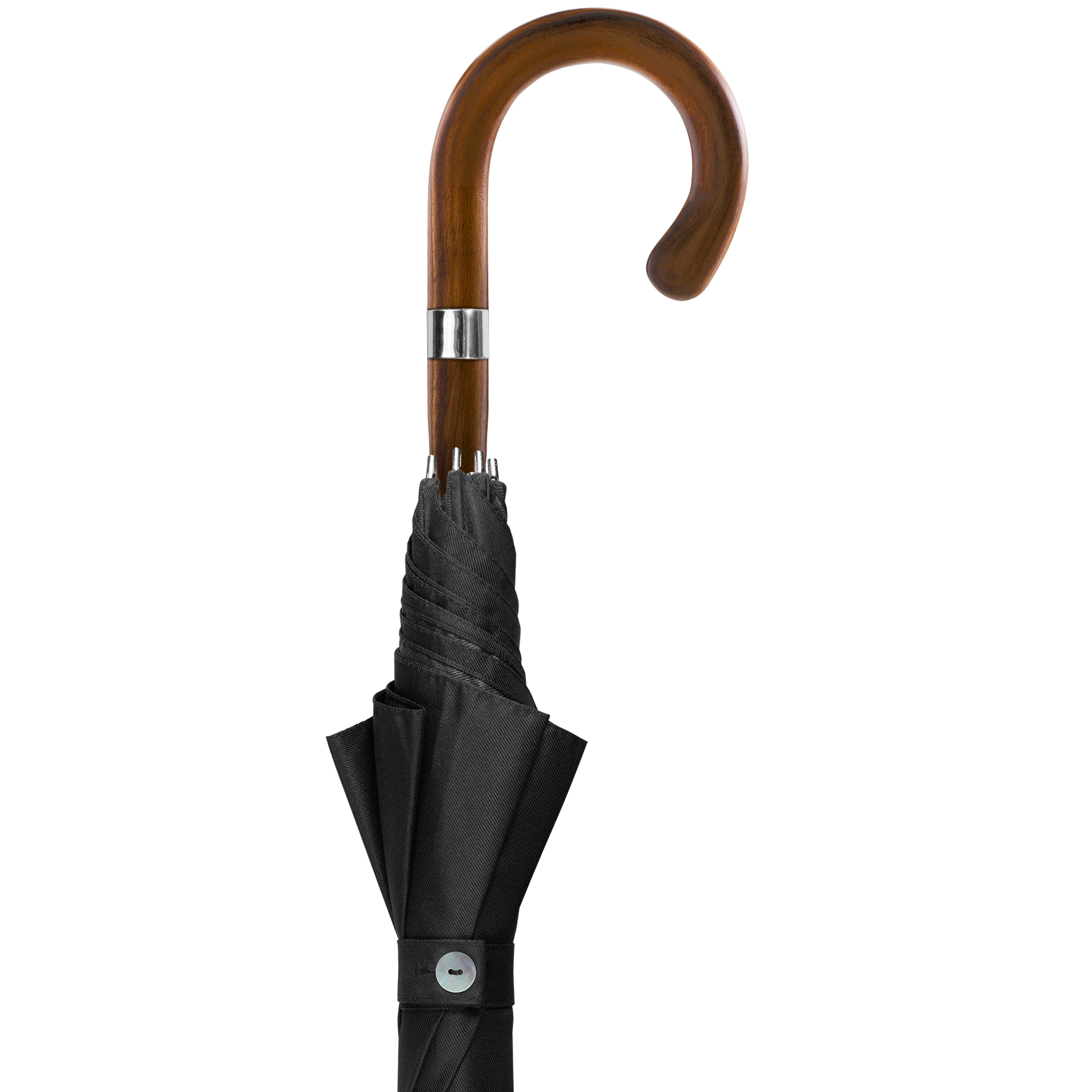 Luxury umbrella Brillant HH88, wooden handle made of walnut, wooden stick made of walnut, silk black