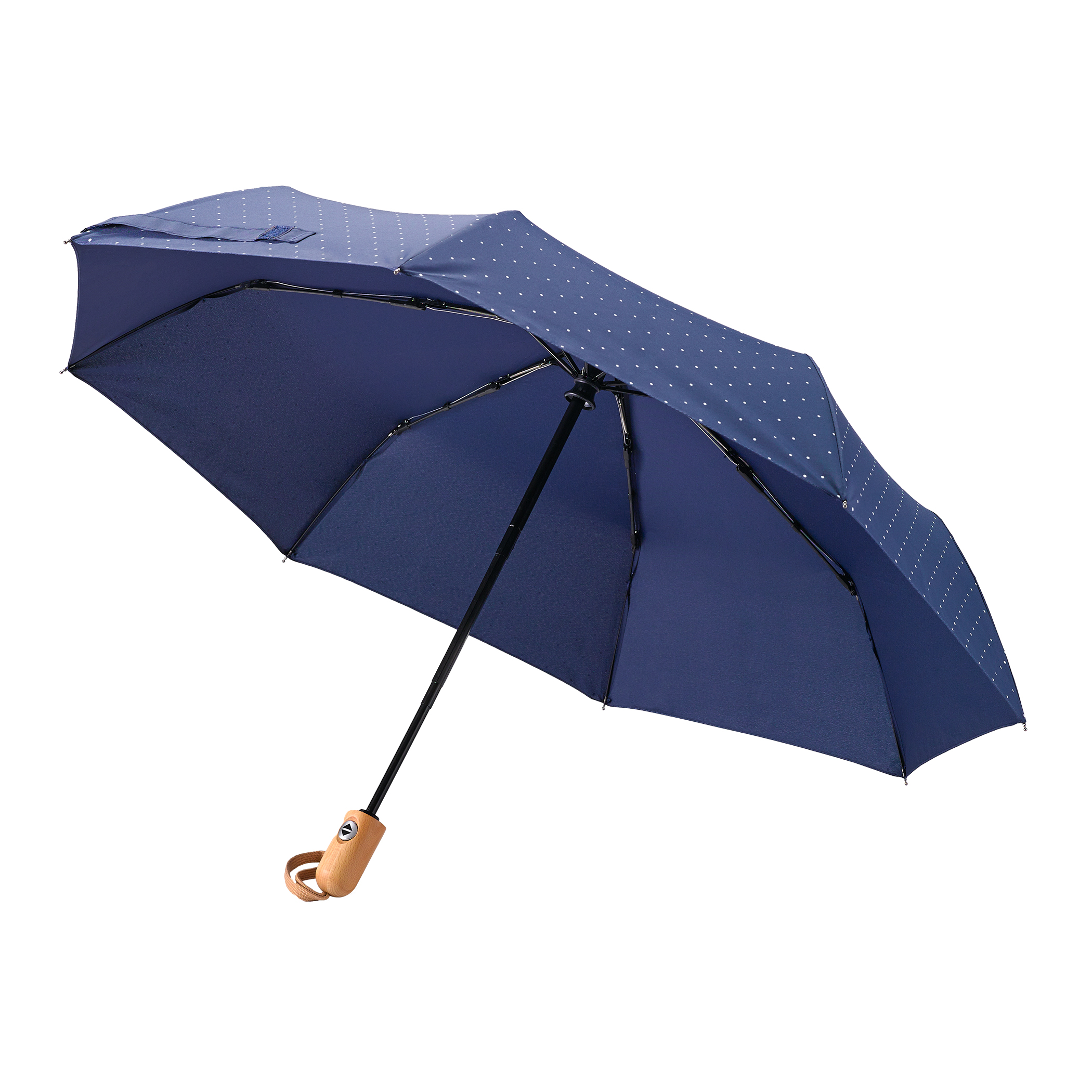 City umbrella 32P7-PWD, navy blue, pocket umbrella, eco-friendly, automatic, sustainable materials, dot design, white