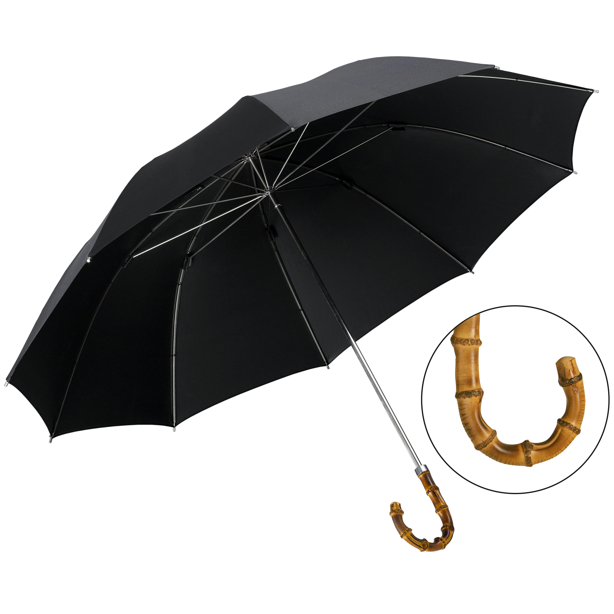 Parapluie de luxe Brillant HM65, poignée en bois en bambou, polyester noble noir