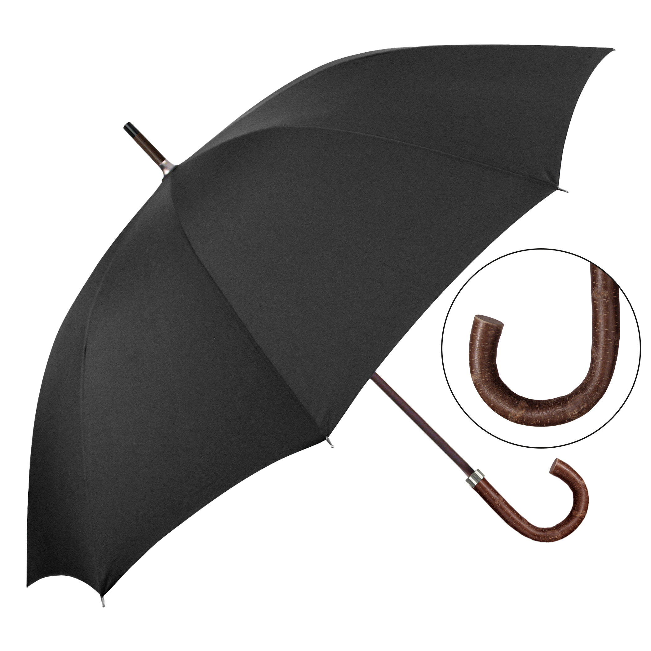 City umbrella W1U3, black, handle made of wild cherry