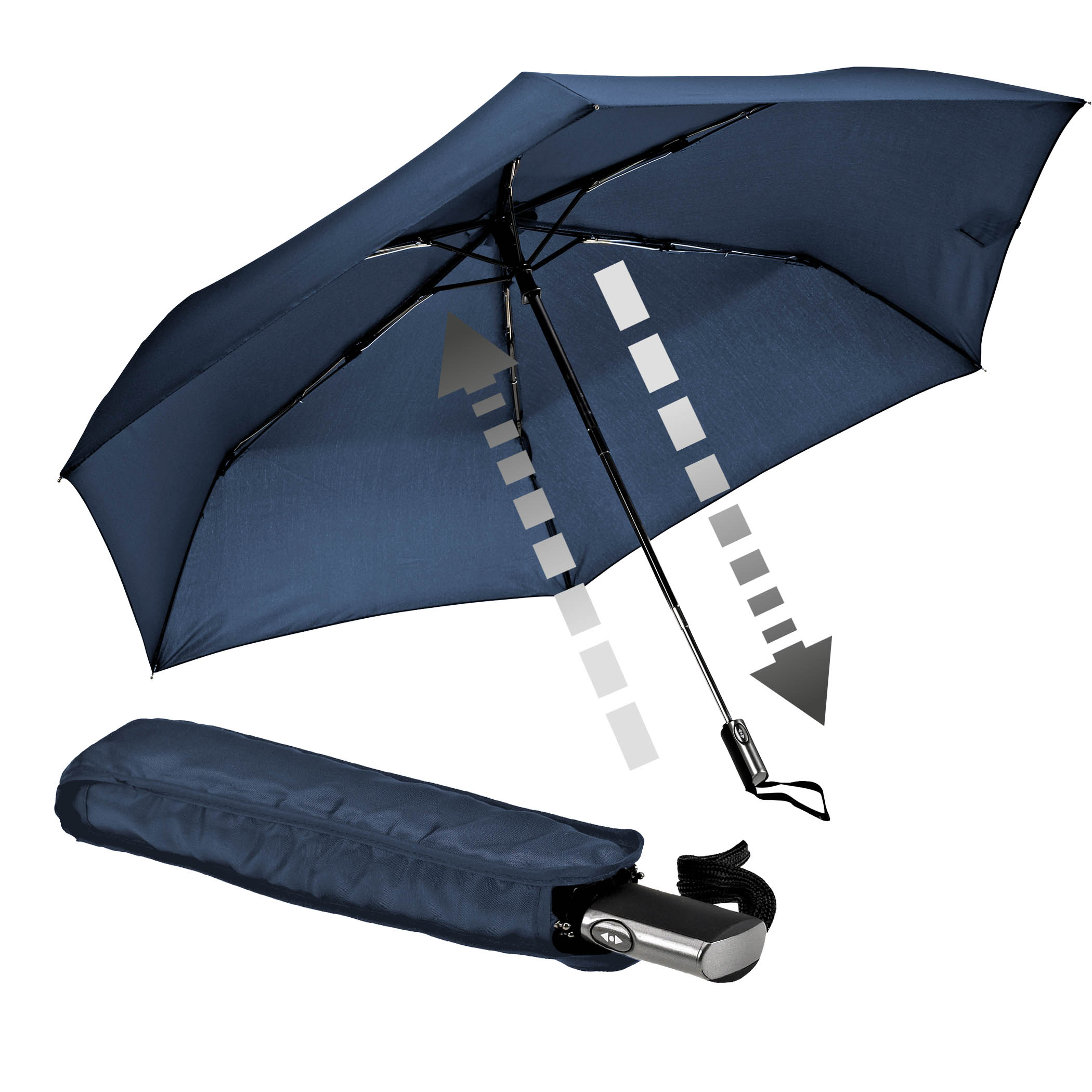 Paraplue de ville 3224, bleu marine, parapluie de poche, extra plat, étroit et léger, automatique