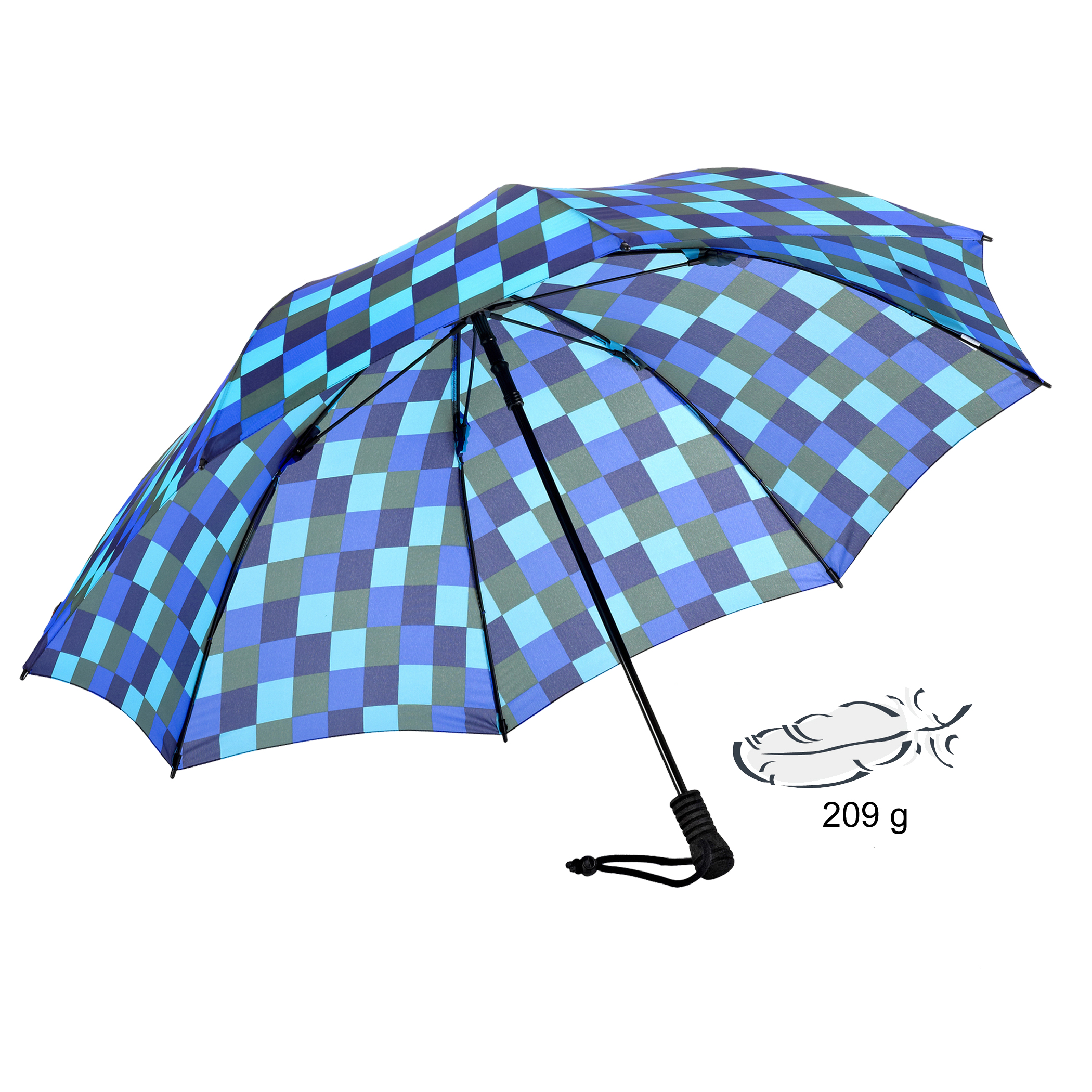 Trekking-Regenschirm Swing liteflex, blau / grün kariert