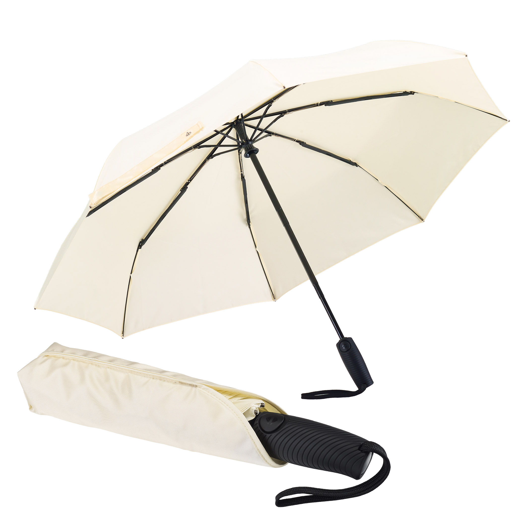 Parapluie de ville 3070, creme, parapluie de poche, automatique, poignée de forme ergonomique
