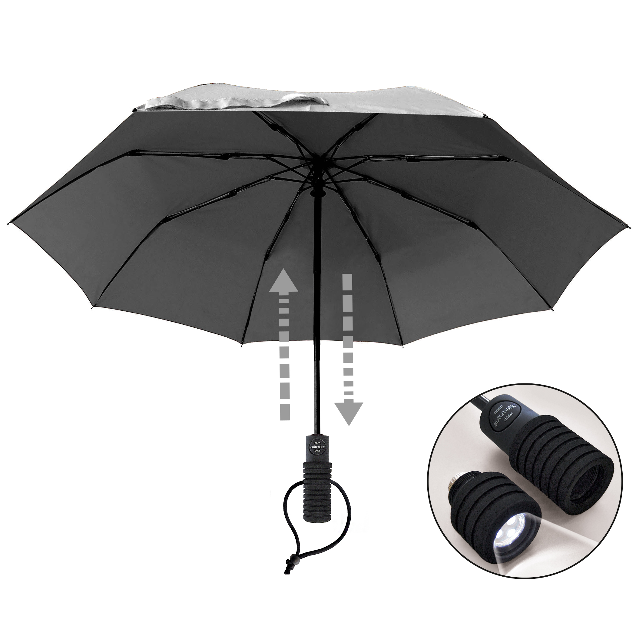 Parapluie de trekking light trek automatic flashlite, argent, protection UV 50+