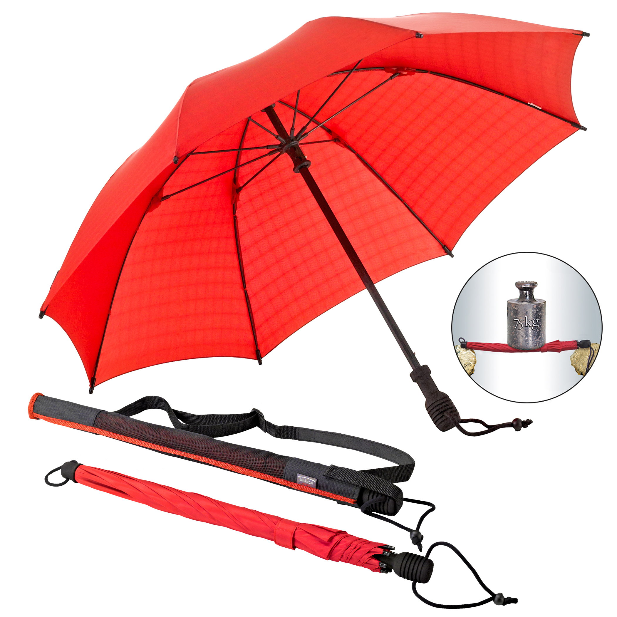 Parapluie de trekking birdiepal octagon, rouge, parapluie canne, extrêmement stable, léger