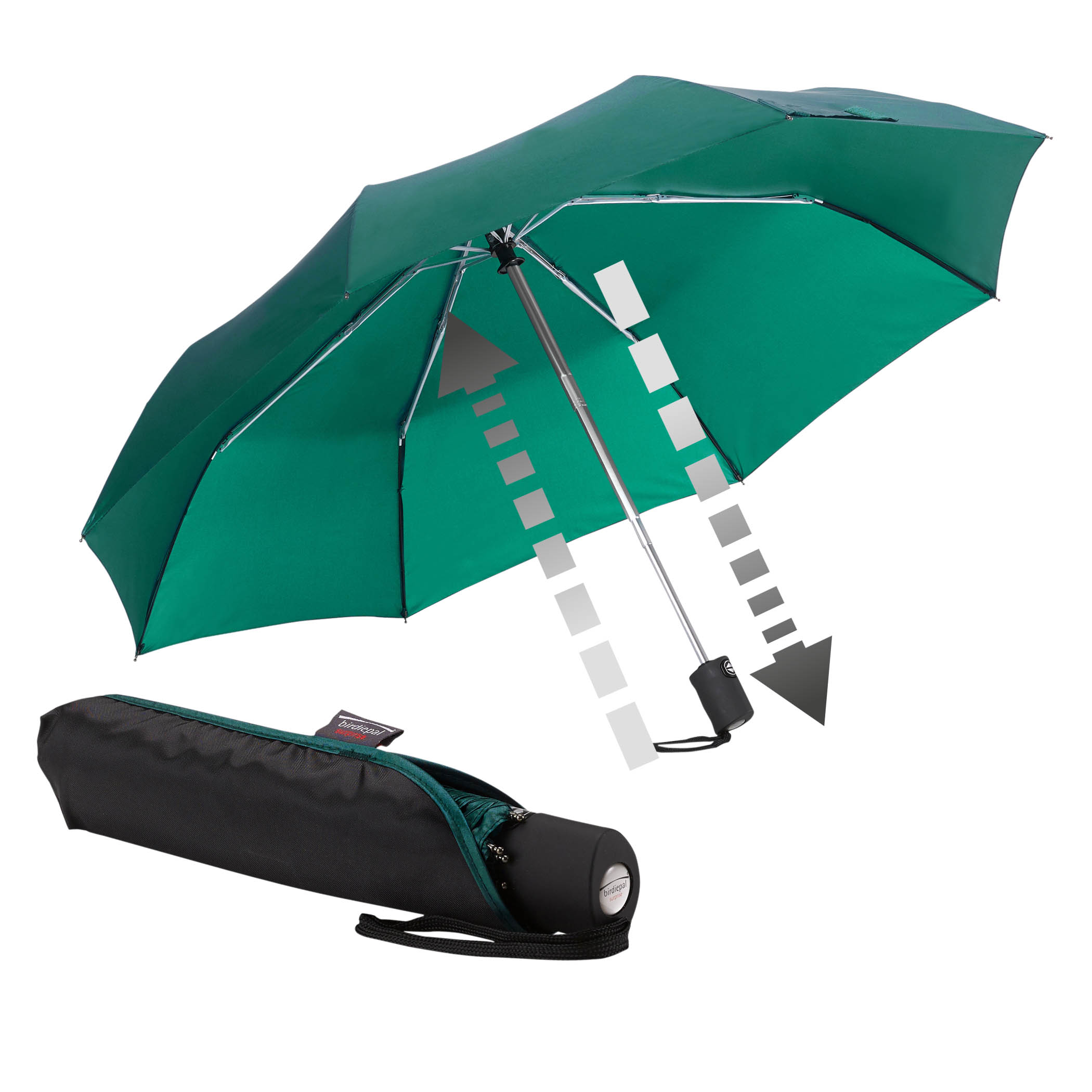 Parapluie de ville birdiepal surprise, vert foncé, extra léger, automatique