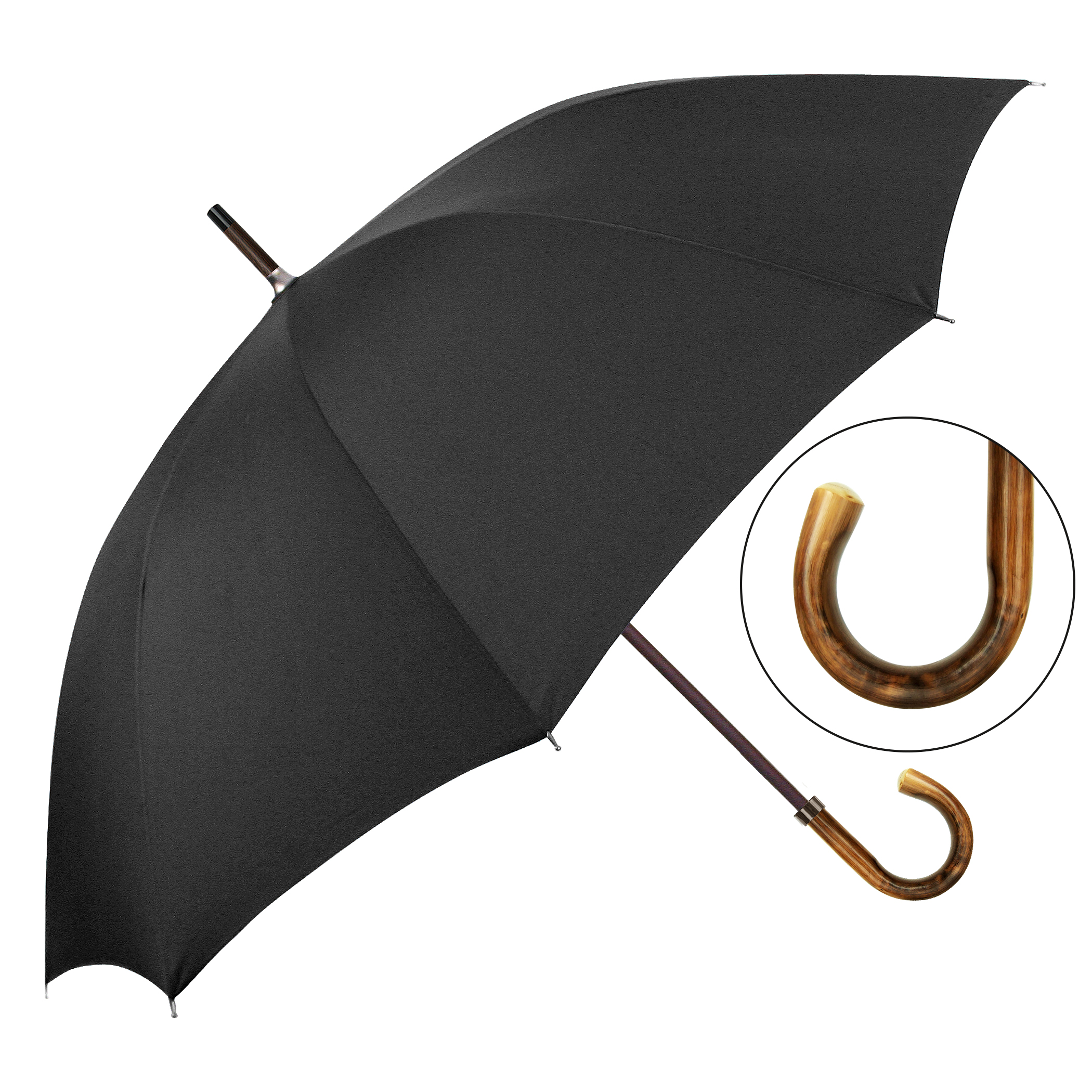 City-Regenschirm W1U3, schwarz, Stockschirm, Holzgriff aus Kastanie