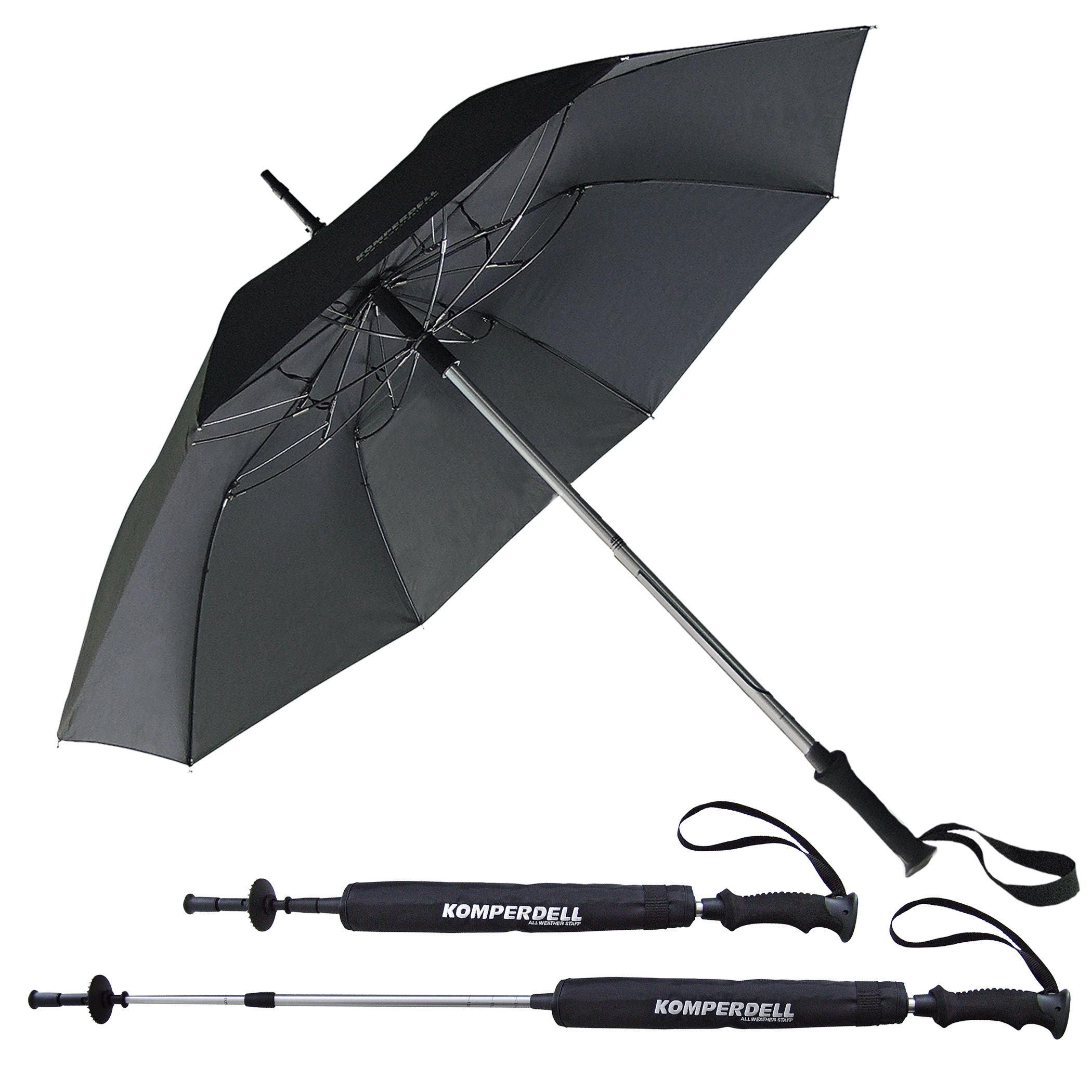 Parapluie de trekking 1S13, avec canne de Trekking Komperdell-Titanal.HF intégré, noir