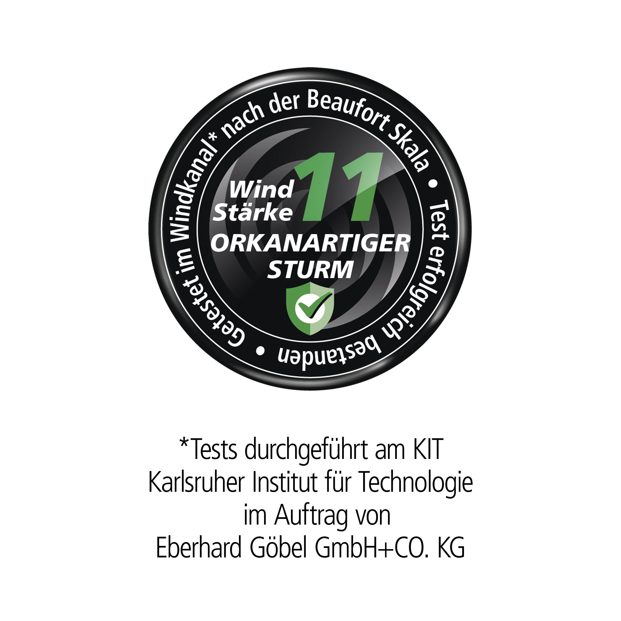 Ansicht vom Windkanal-Testsiegel der Windstärke 11 von EuroSCHIRM