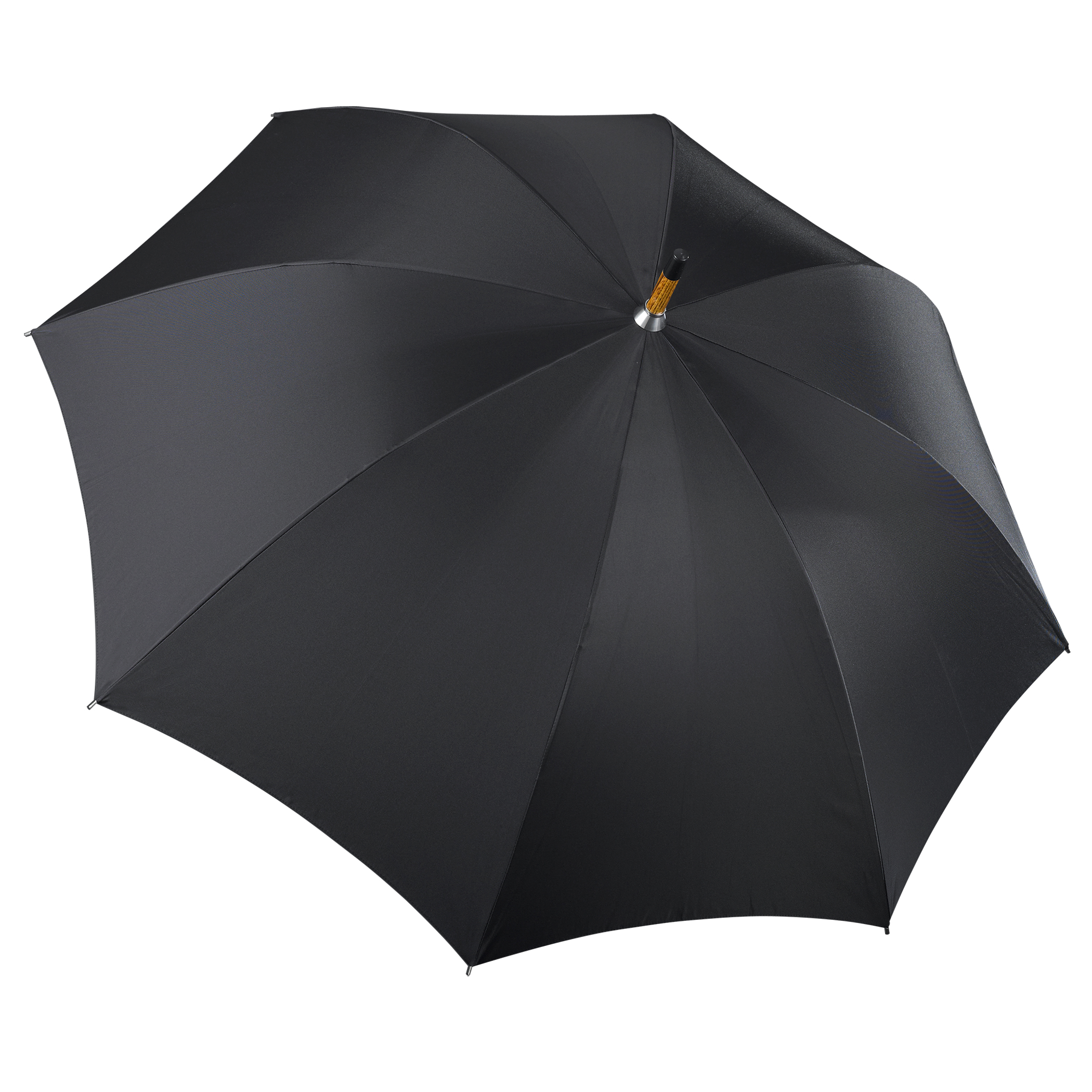 Luxus-Regenschirm Brillant HH57, Elchledergriff schwarz, Holzstock aus Akazie, Seide schwarz