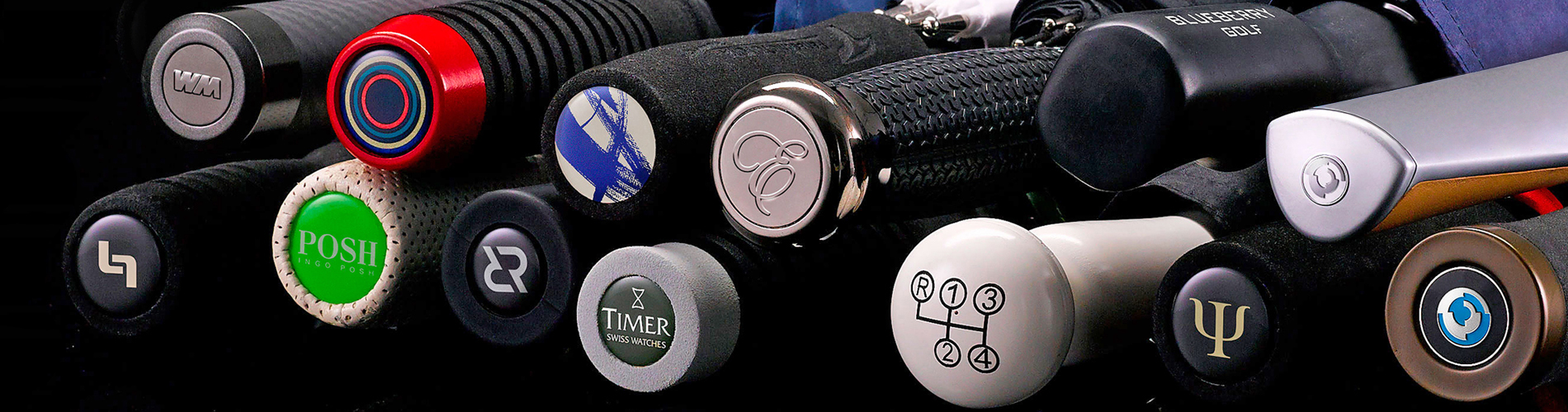 Vue de différentes poignées de parapluies promotionnels et publicitaires d'EuroSCHIRM