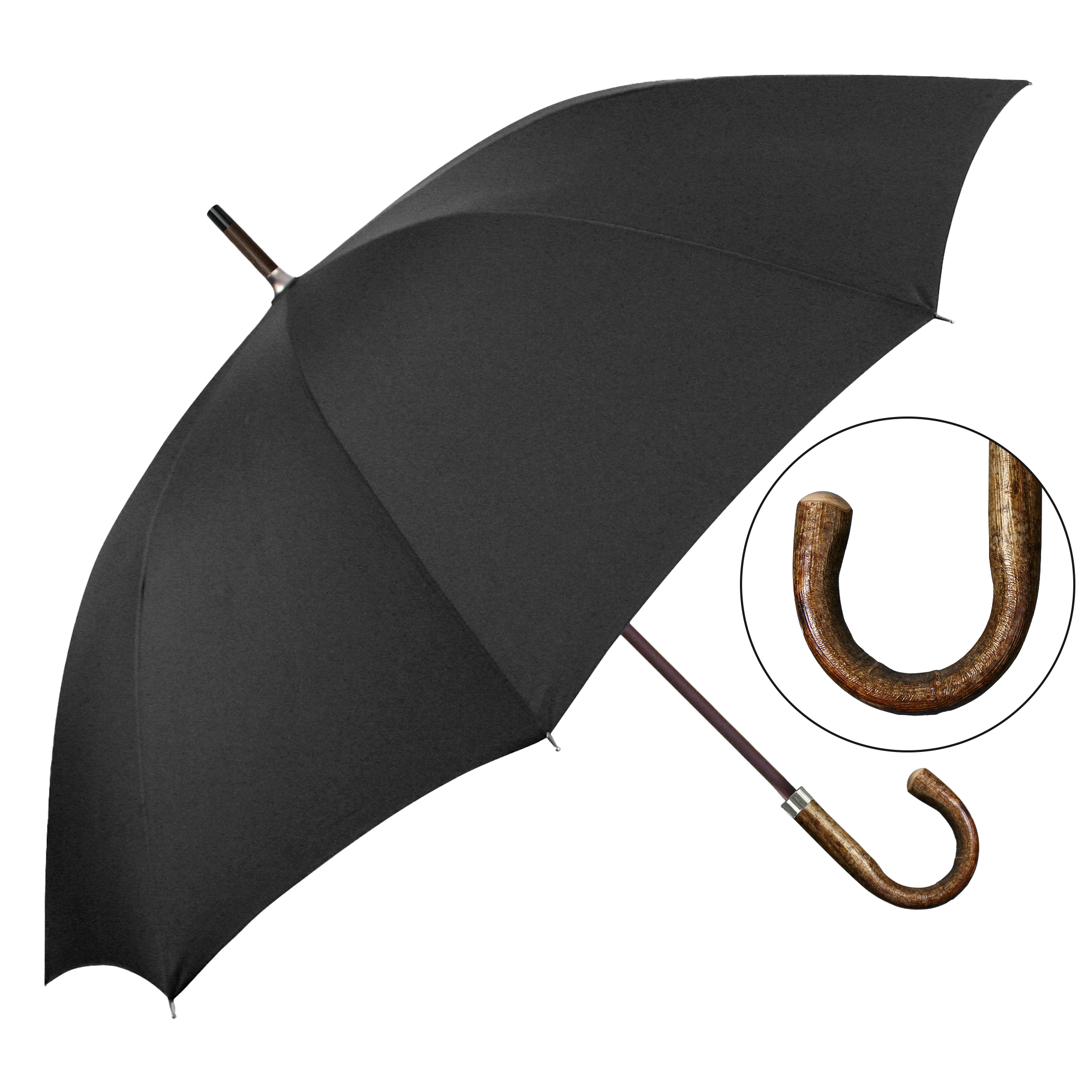 City umbrella W1U3, black, handle made of silver hazel