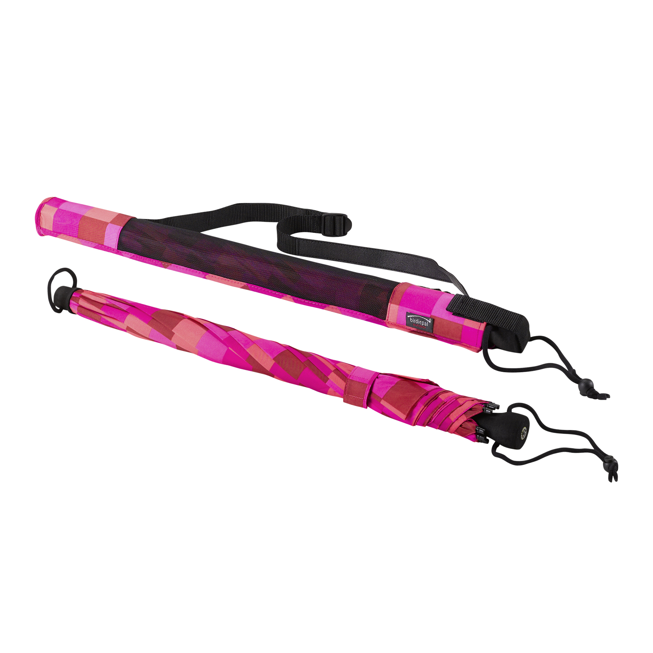 Trekking-Regenschirm birdiepal outdoor, rosa / rot kariert, Stockschirm, extrem stabil, sturmsicher