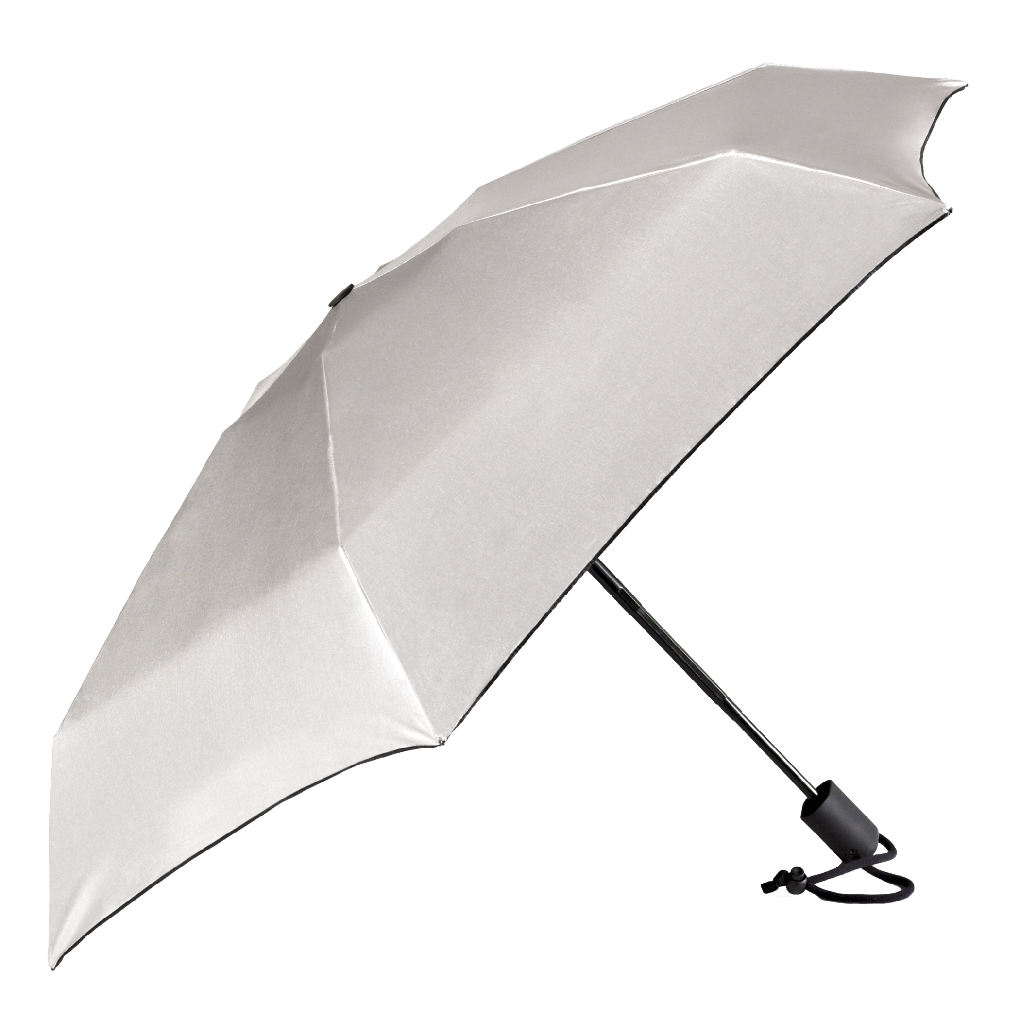 Ansicht vom geoeffneten Trekking- und Wander-Regenschirm dainty automatic in Silber mit UV-Schutz 50+
