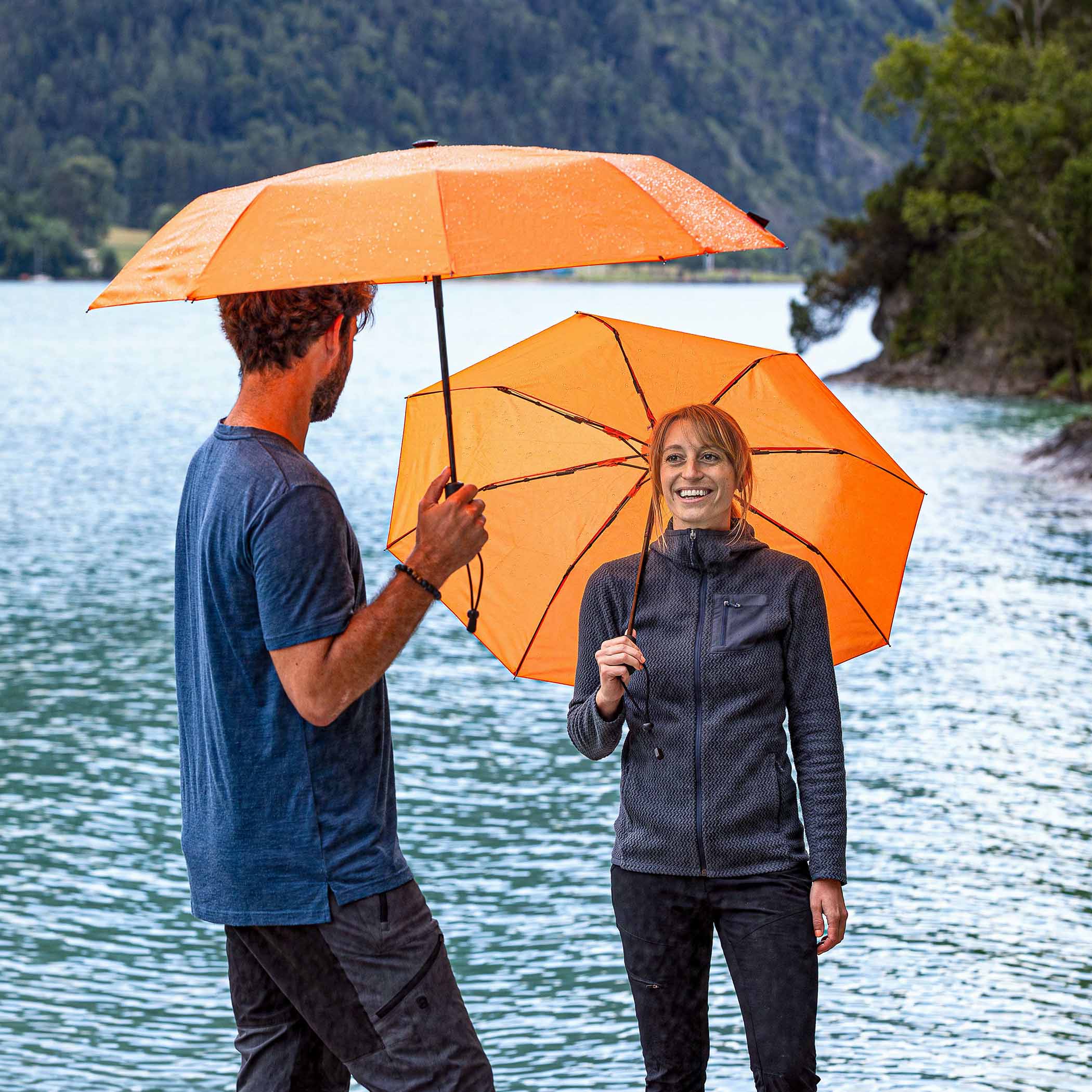 Trekking umbrella light trek, orange, pocket umbrella, manual, compact, with compass