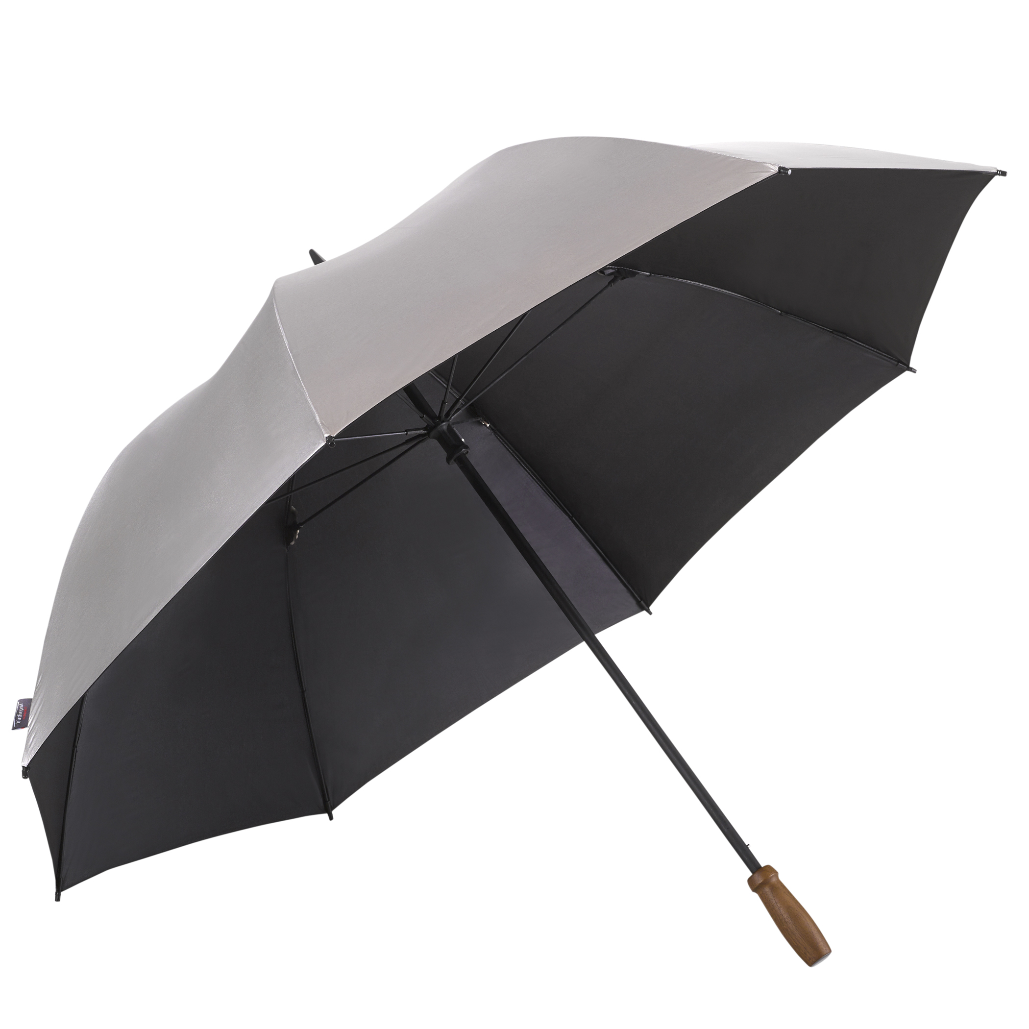 Parapluie de golf birdiepal classic, argent, protection UV 50+, poignée en bois de noyer, taille XXL