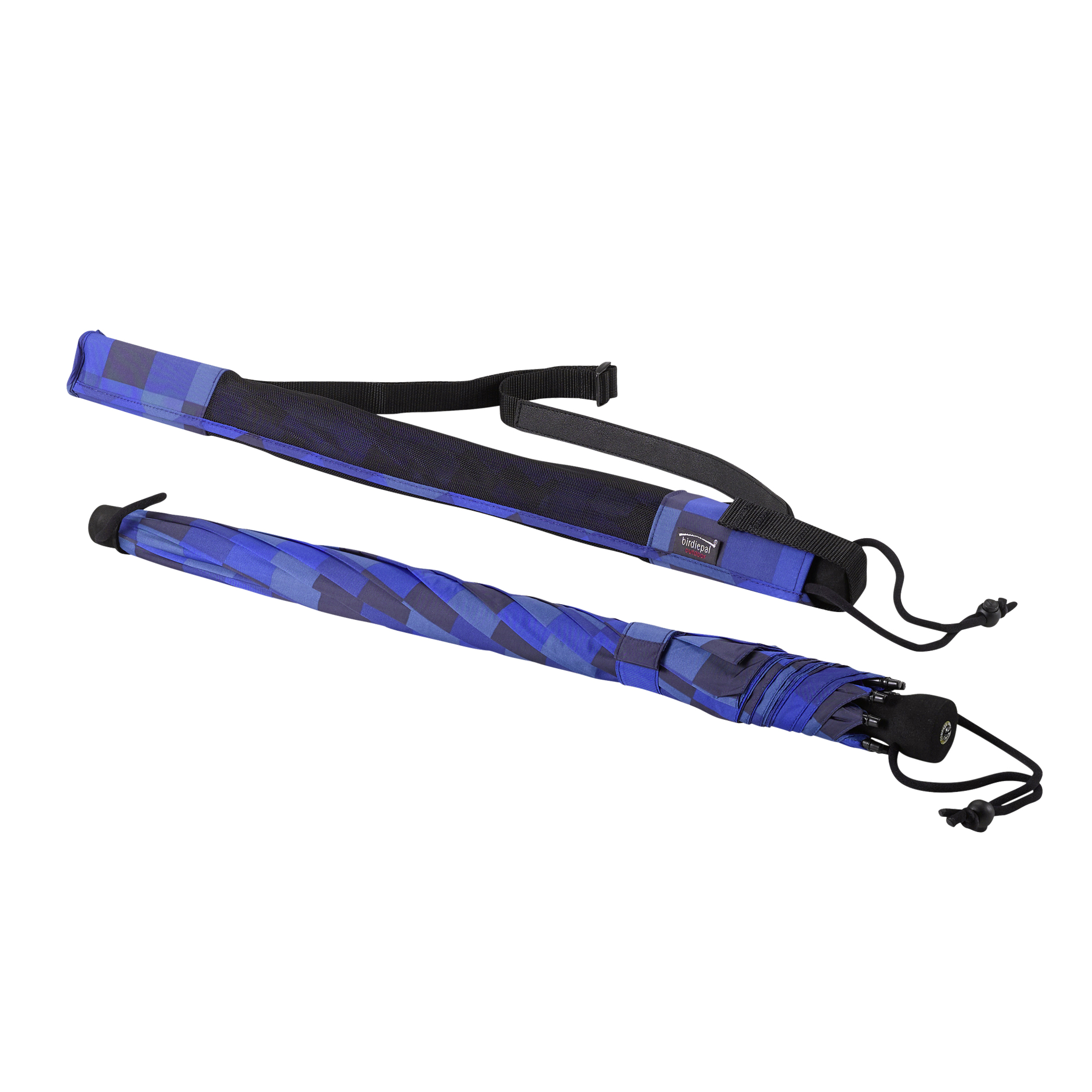 Parapluie de trekking birdiepal outdoor, bleu / vert à carreaux, parapluie canne, extrêmement stable, résistant aux tempêtes,