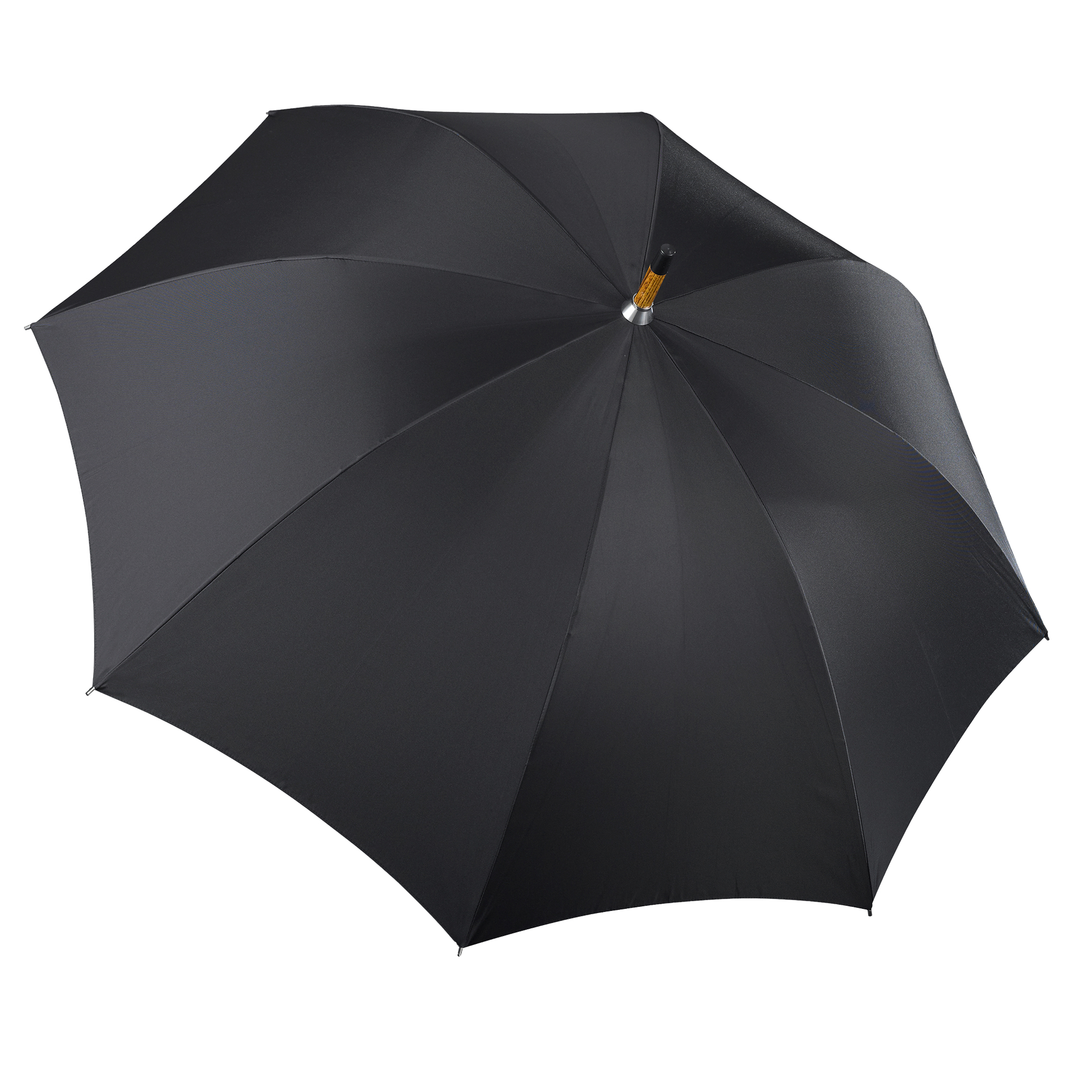 Luxury umbrella Brillant HH55, ostrich leather handle brown, wooden stick made of acacia, silk black