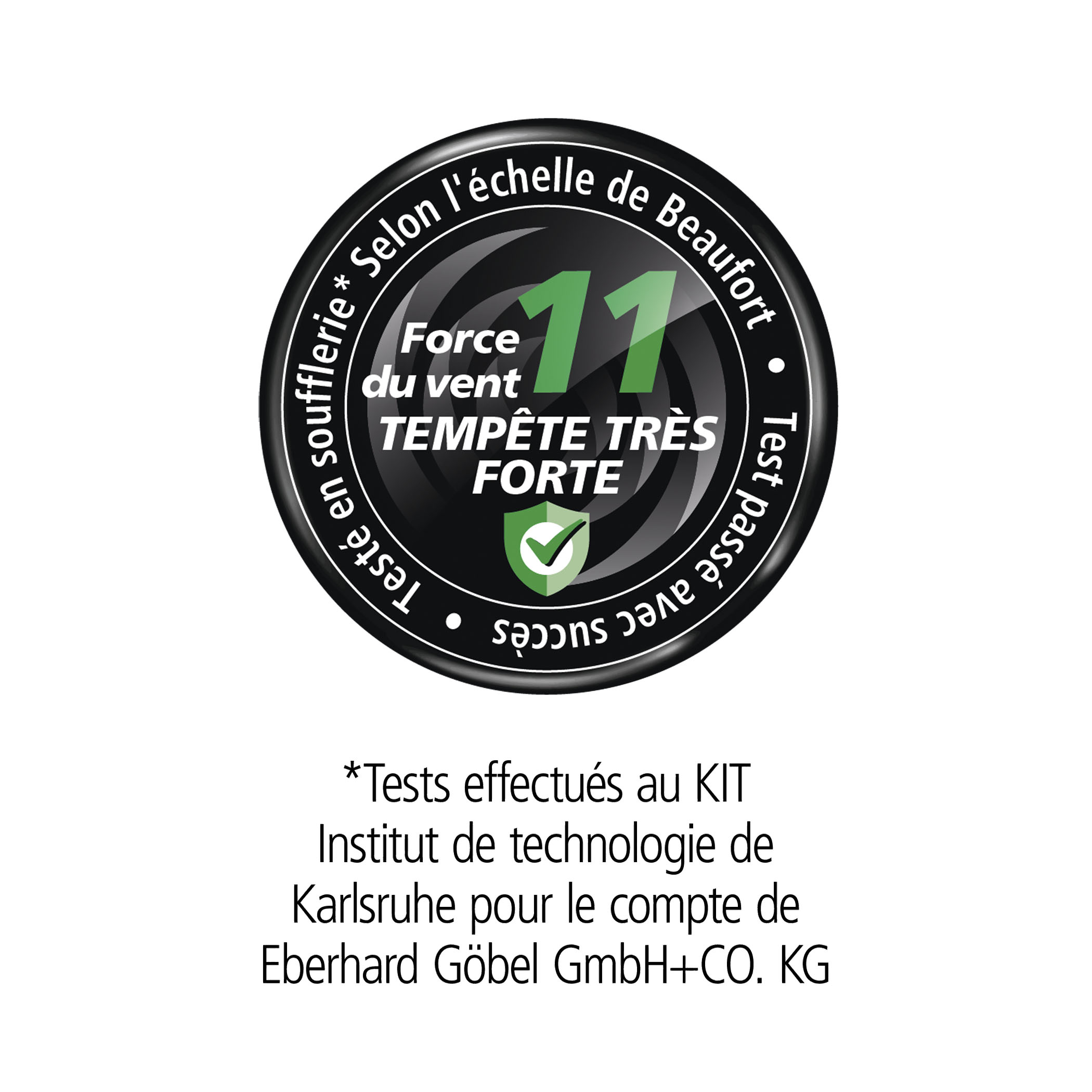 Vue du label de test en soufflerie de la force de vent 11 d'EuroSCHIRM