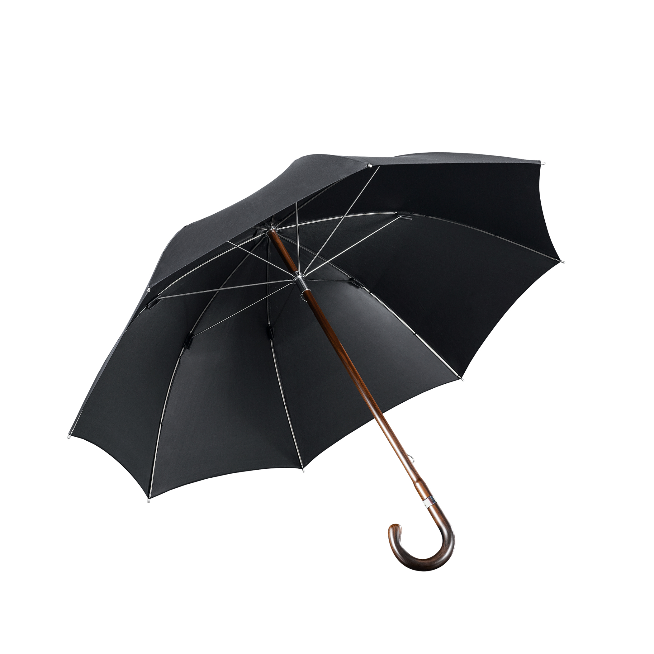 Luxury umbrella Brillant HH88, wooden handle made of walnut, wooden stick made of walnut, silk black