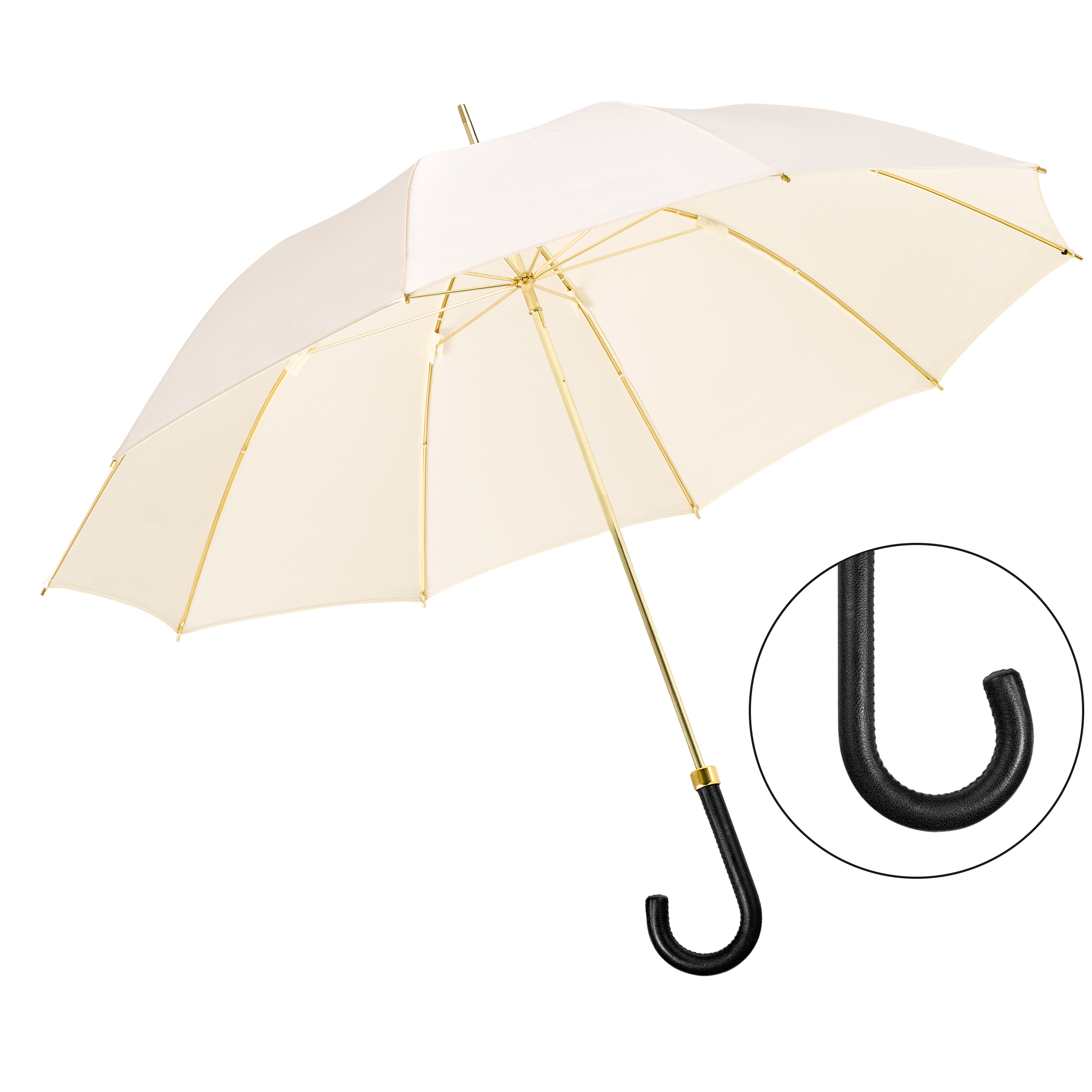 Parapluie de luxe Brillant DM24, poignée en cuir de chèvre noir, polyester noble crème