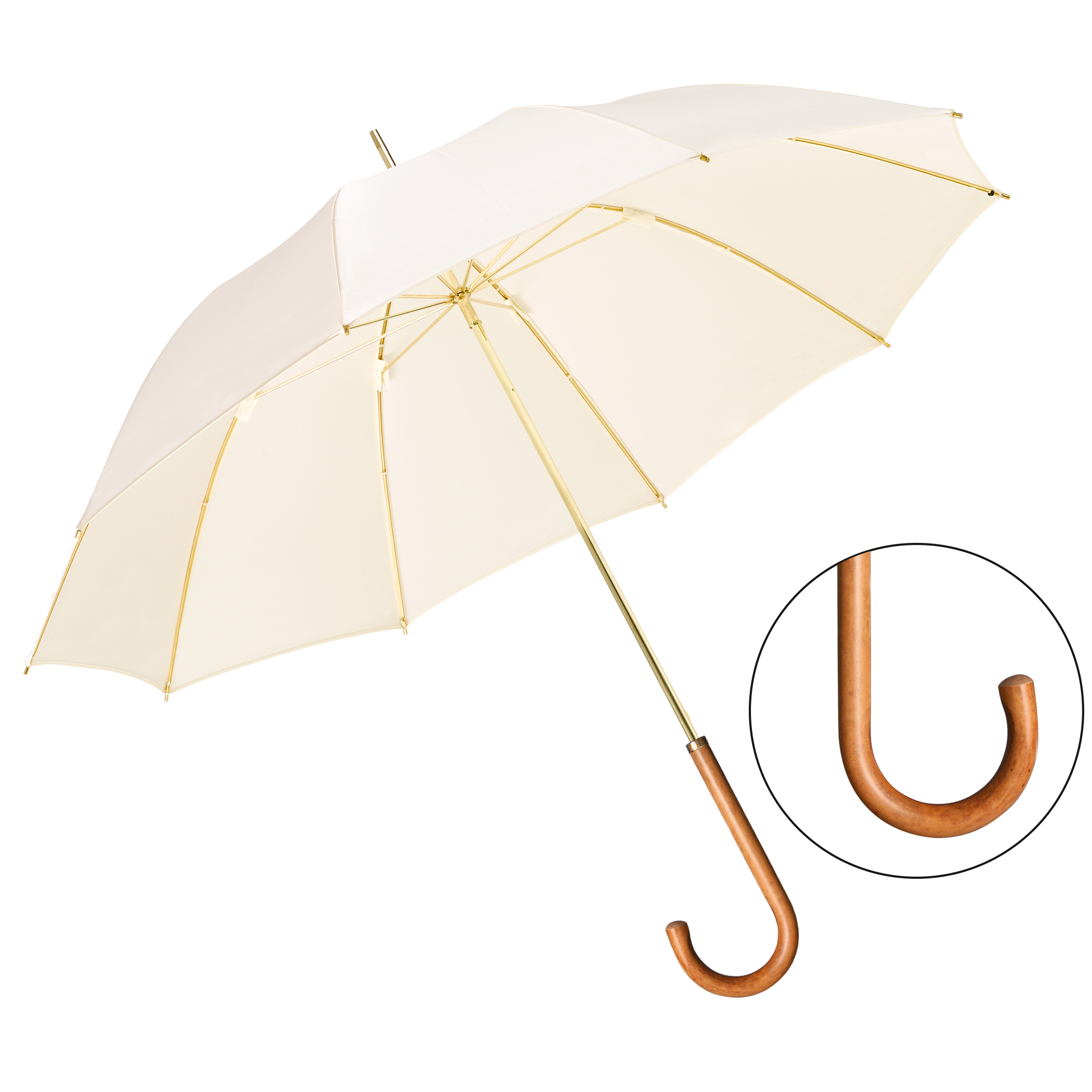 Parapluie de luxe Brillant DM25, poignée en bois de malacca , polyester noble crème