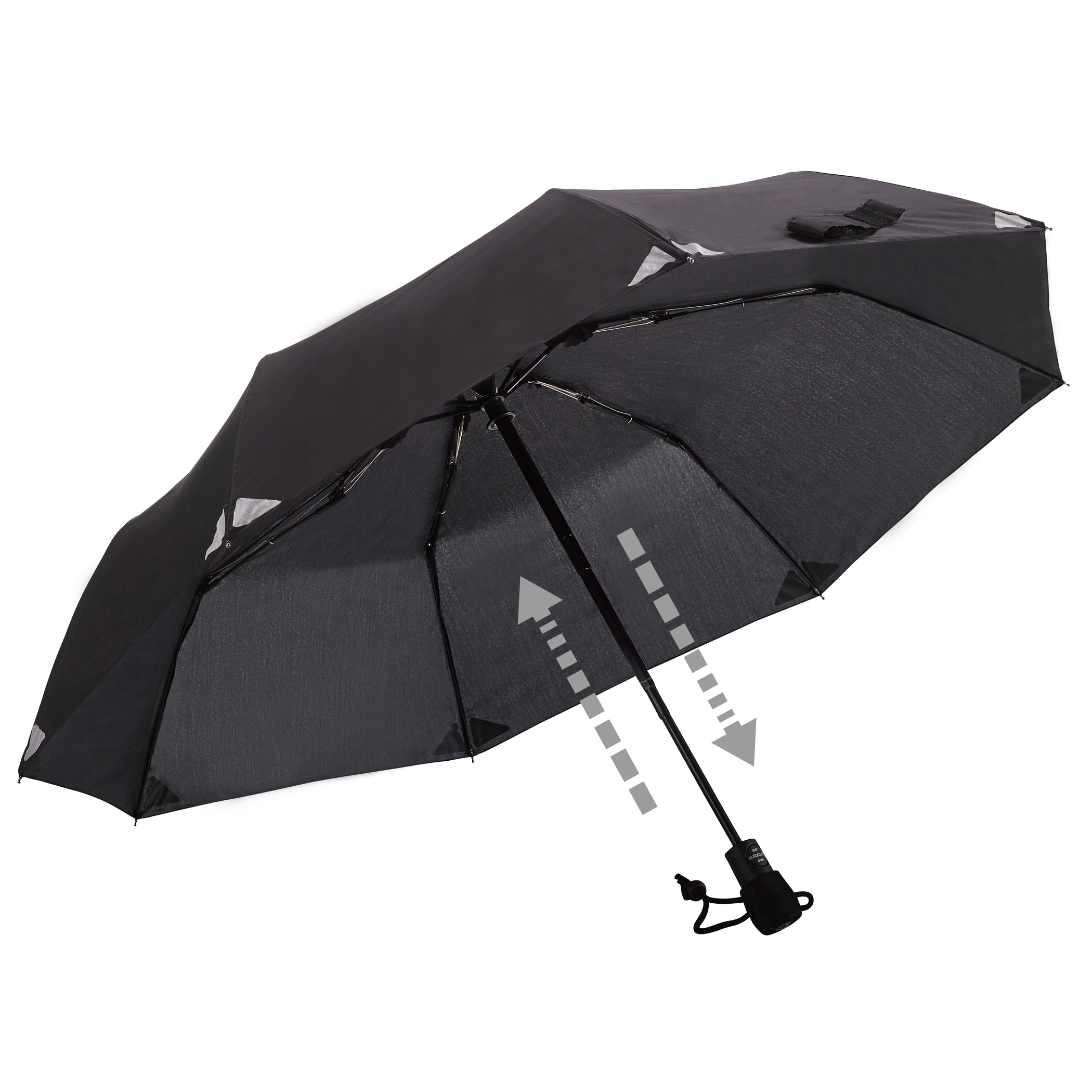 Trekking umbrella light trek automatic, black, with reflectors