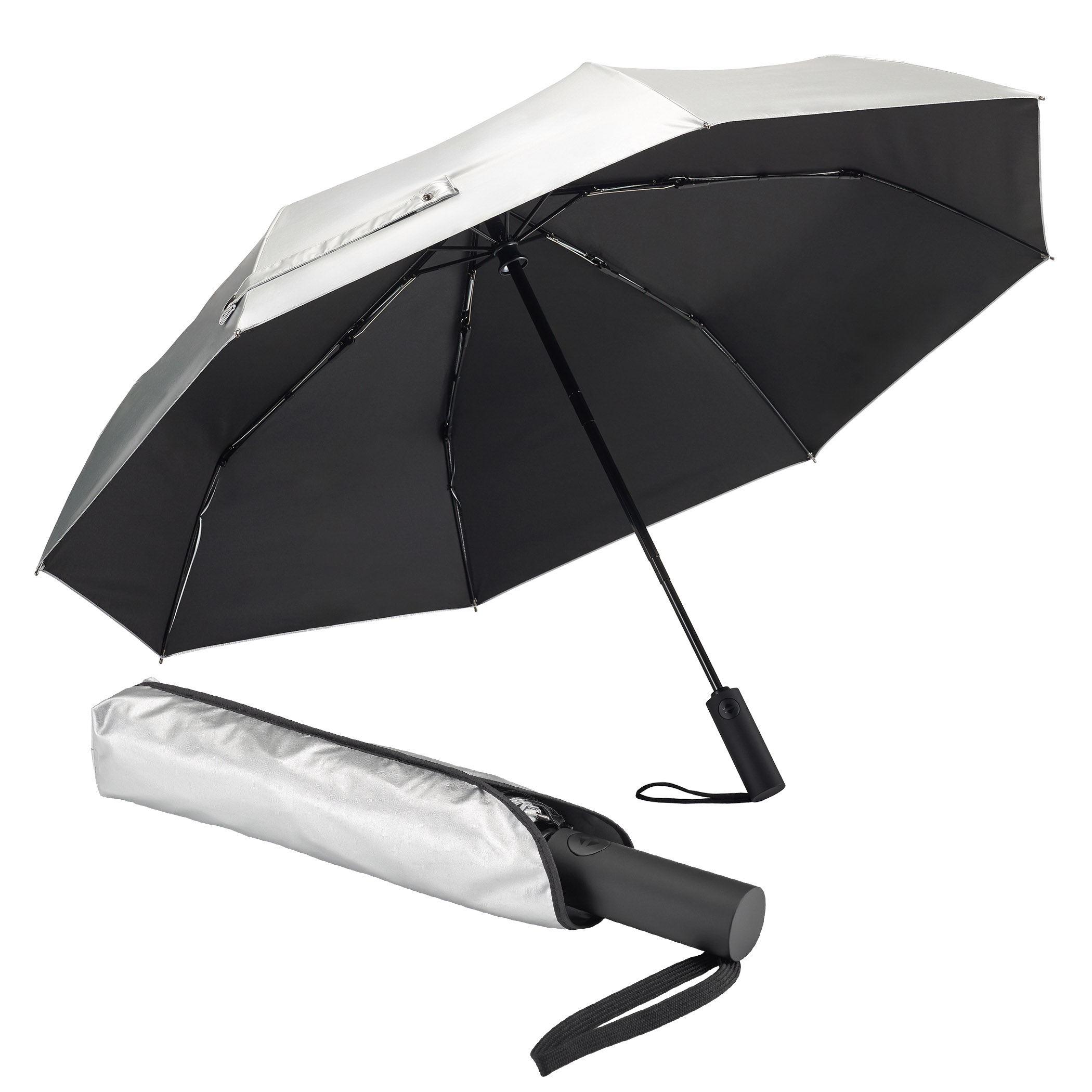 Parapluie de ville 3060, argent, protection FPU 50+, parapluie de poche, automatique, poignée longue