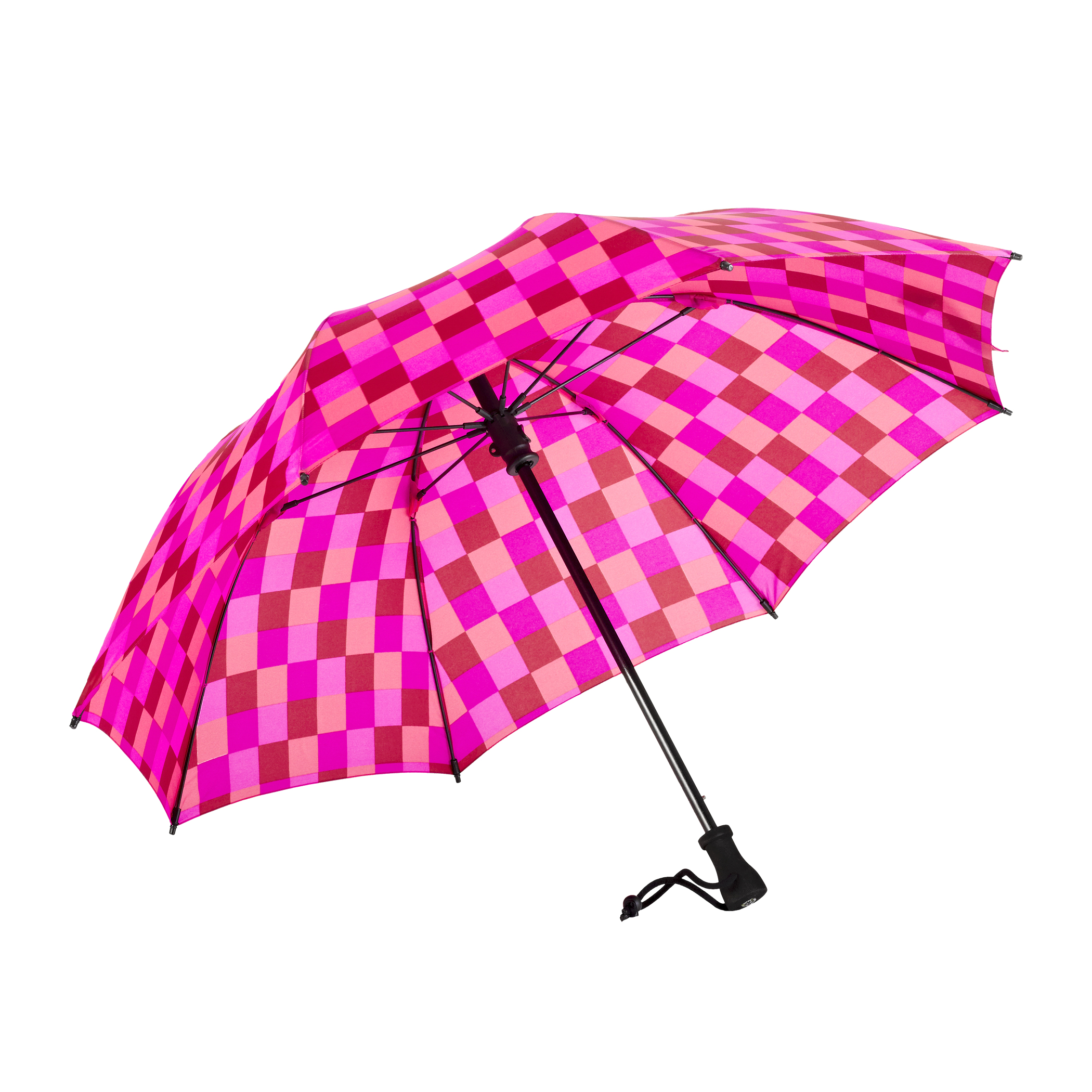 Trekking-Regenschirm birdiepal outdoor, rosa / rot kariert, Stockschirm, extrem stabil, sturmsicher