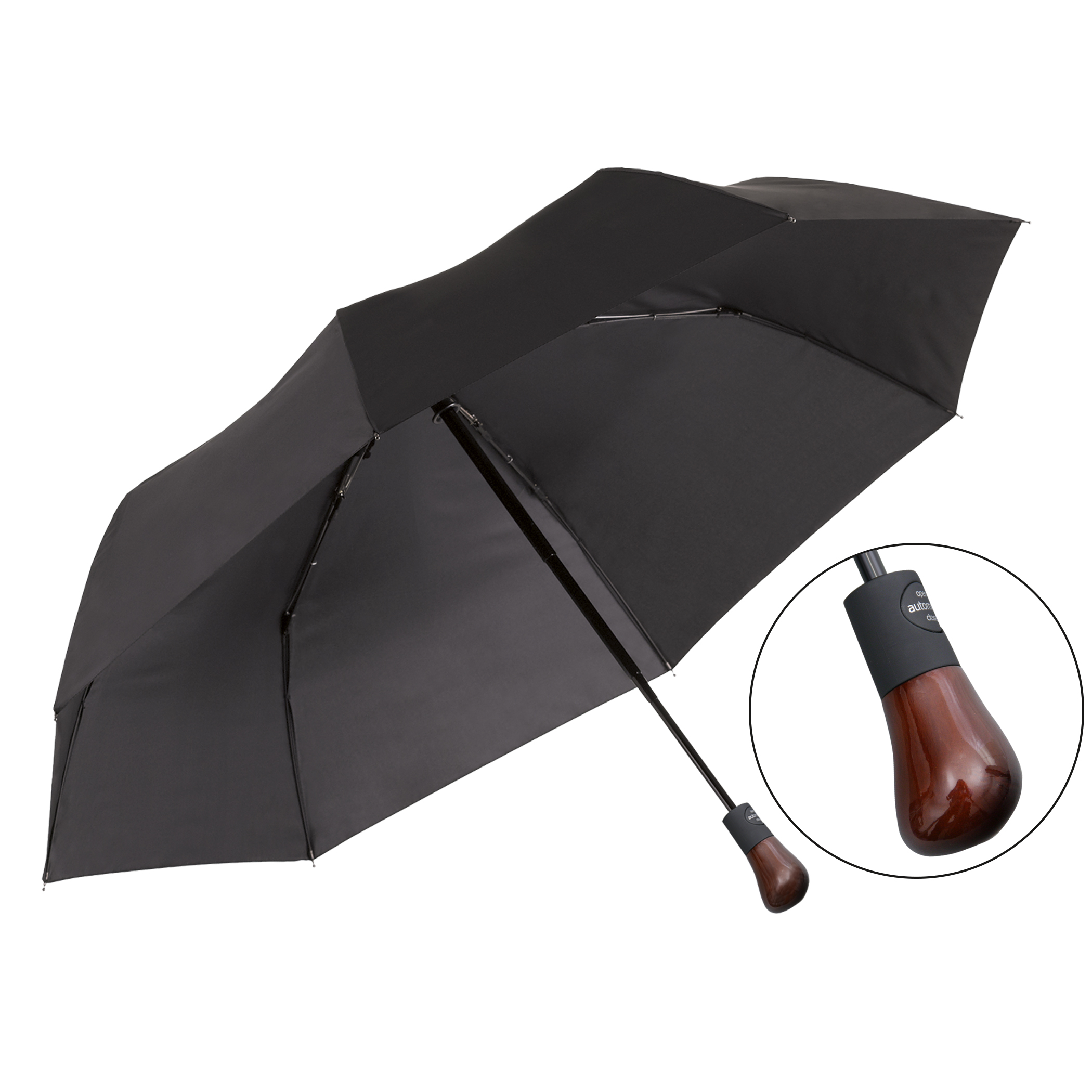 Parapluie de luxe Brillant 3032/Z1000, poignée en bois des près, polyester, noir