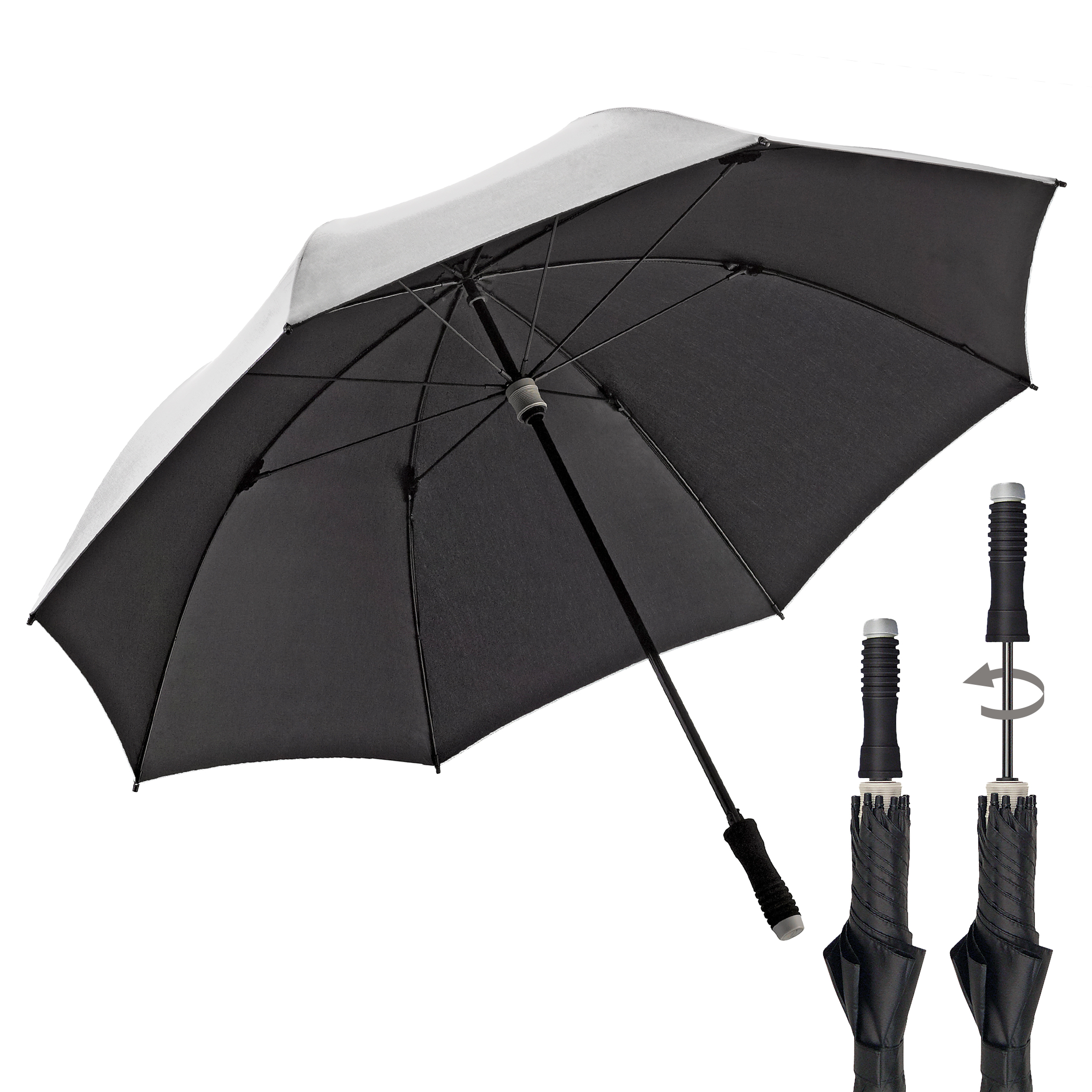 Parapluie de golf birdiepal telescopic, argent, protection UV 50+, parapluie partenaire, tige extensible, taille XXL