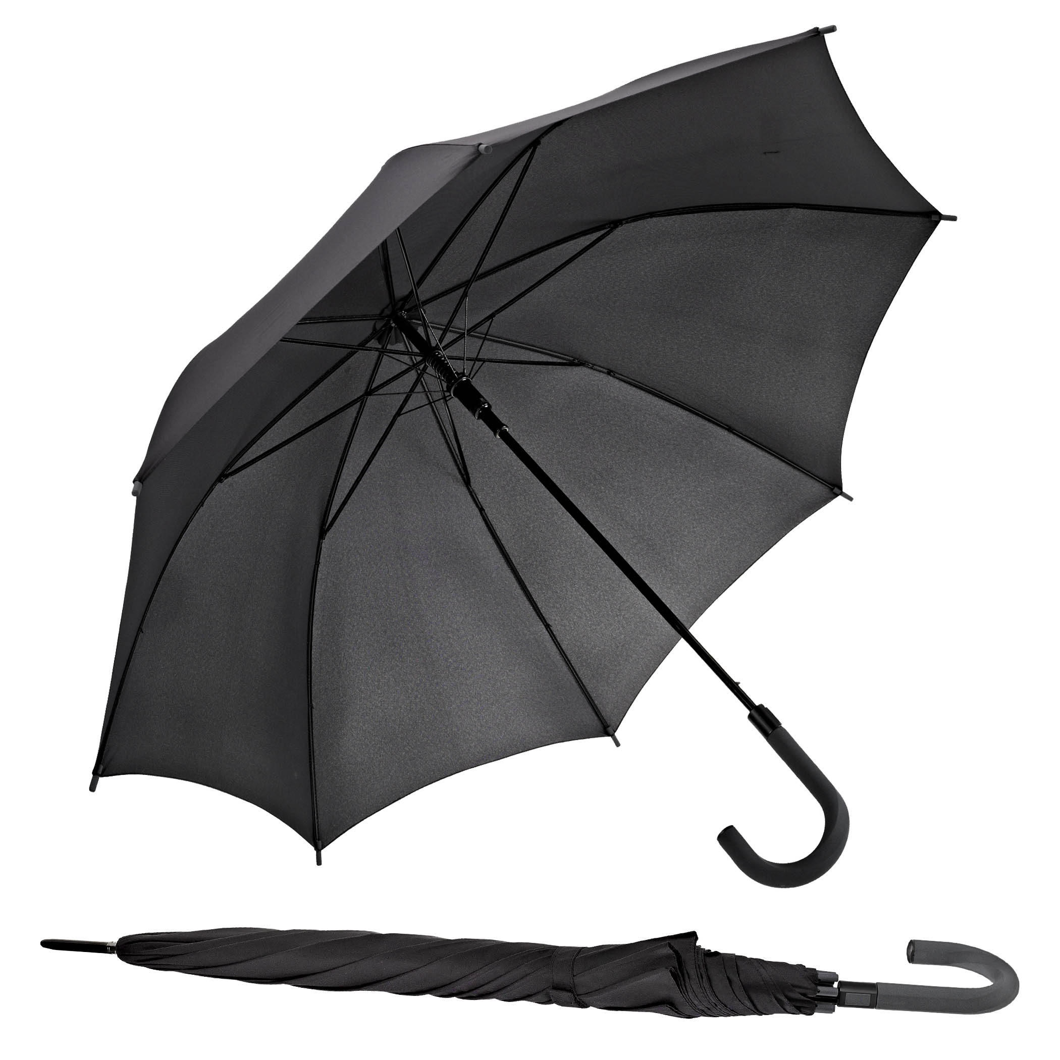 Parapluie de ville W107, noir, parapluie canne, automatique, poignée avec bouchon antidérapant