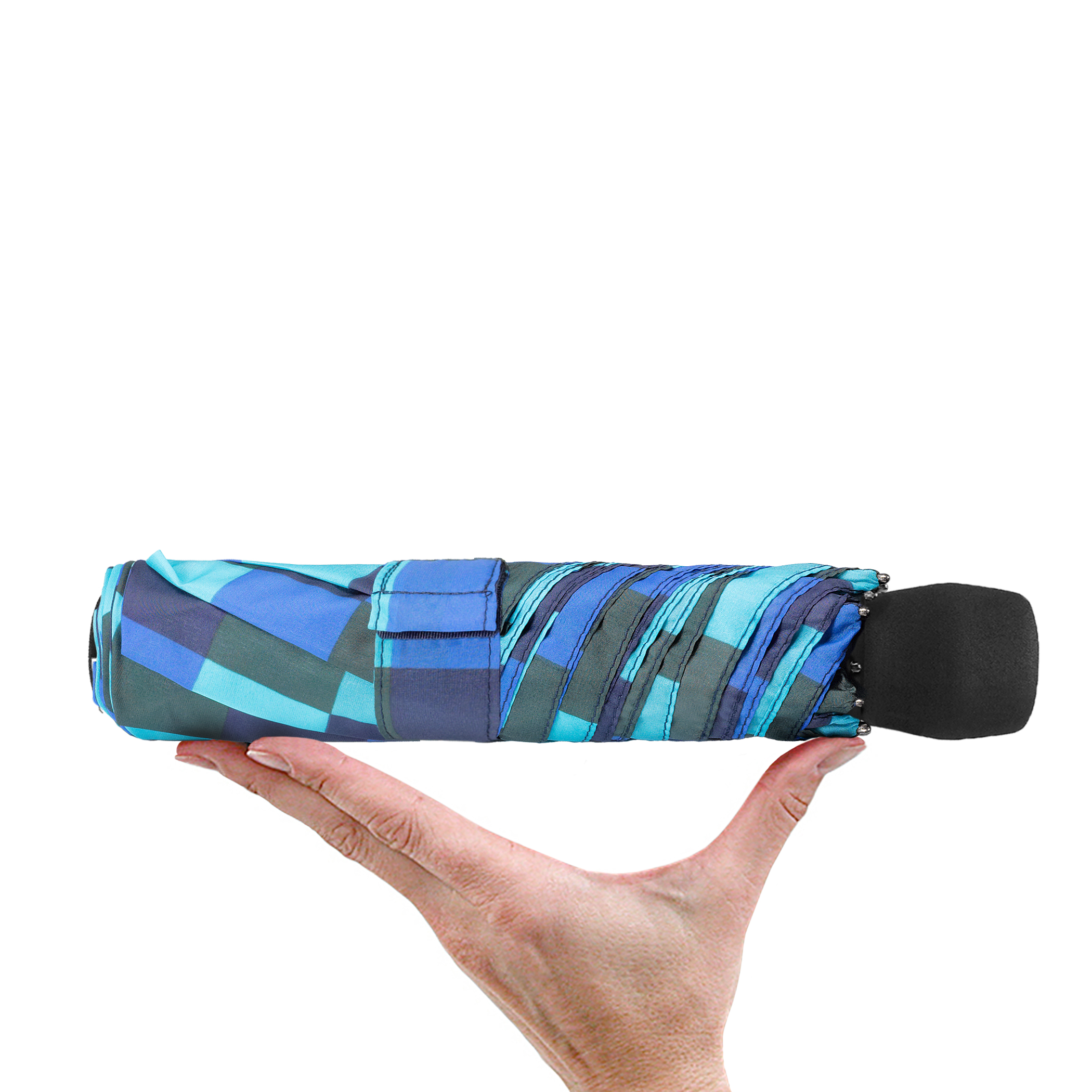 Trekking umbrella light trek,  blue / green plaid, pocket umbrella, manual, compact, with compass