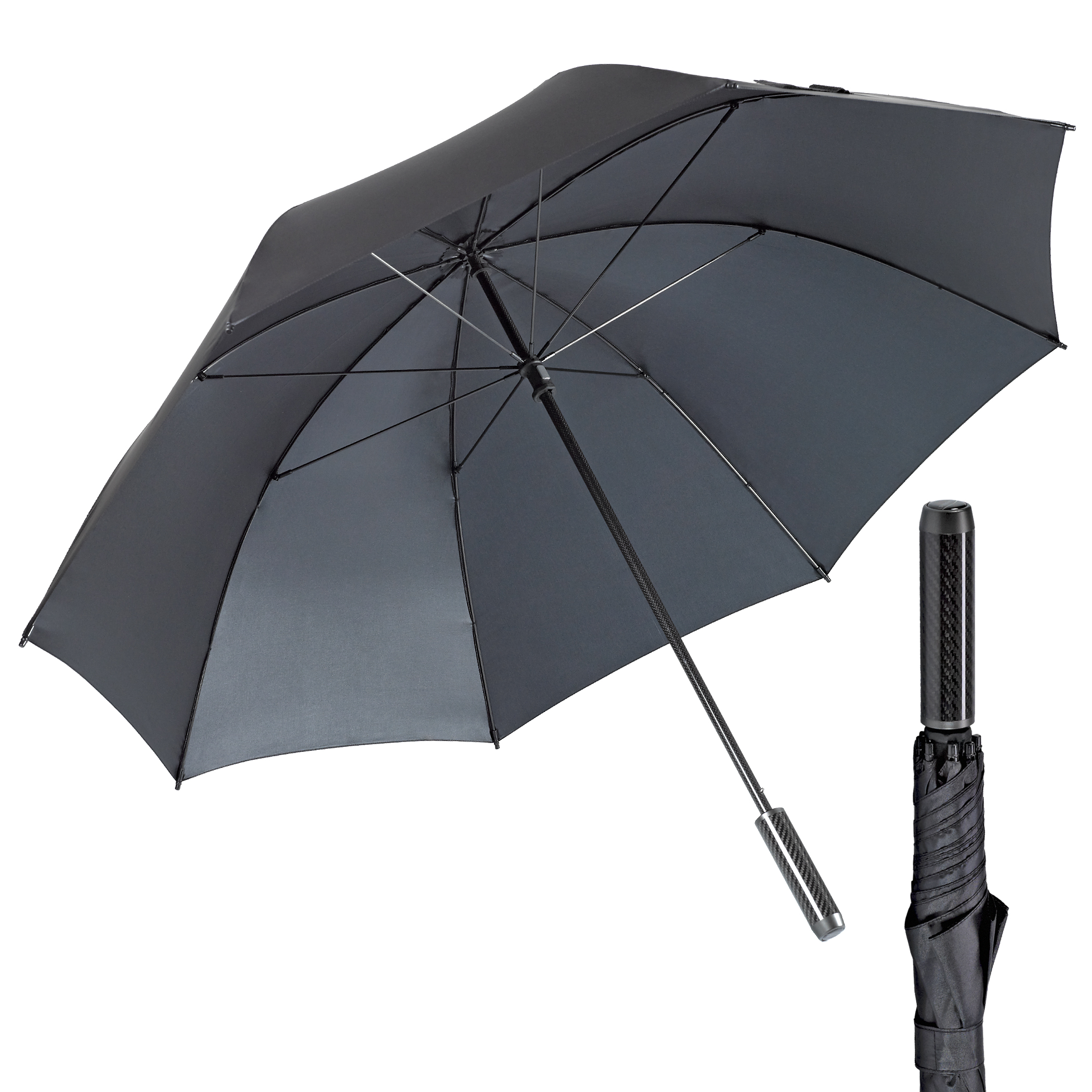 Parapluie de golf birdiepal carbon, noir, parapluie partenaire, ultra léger, armature en  carbon, taille XXL