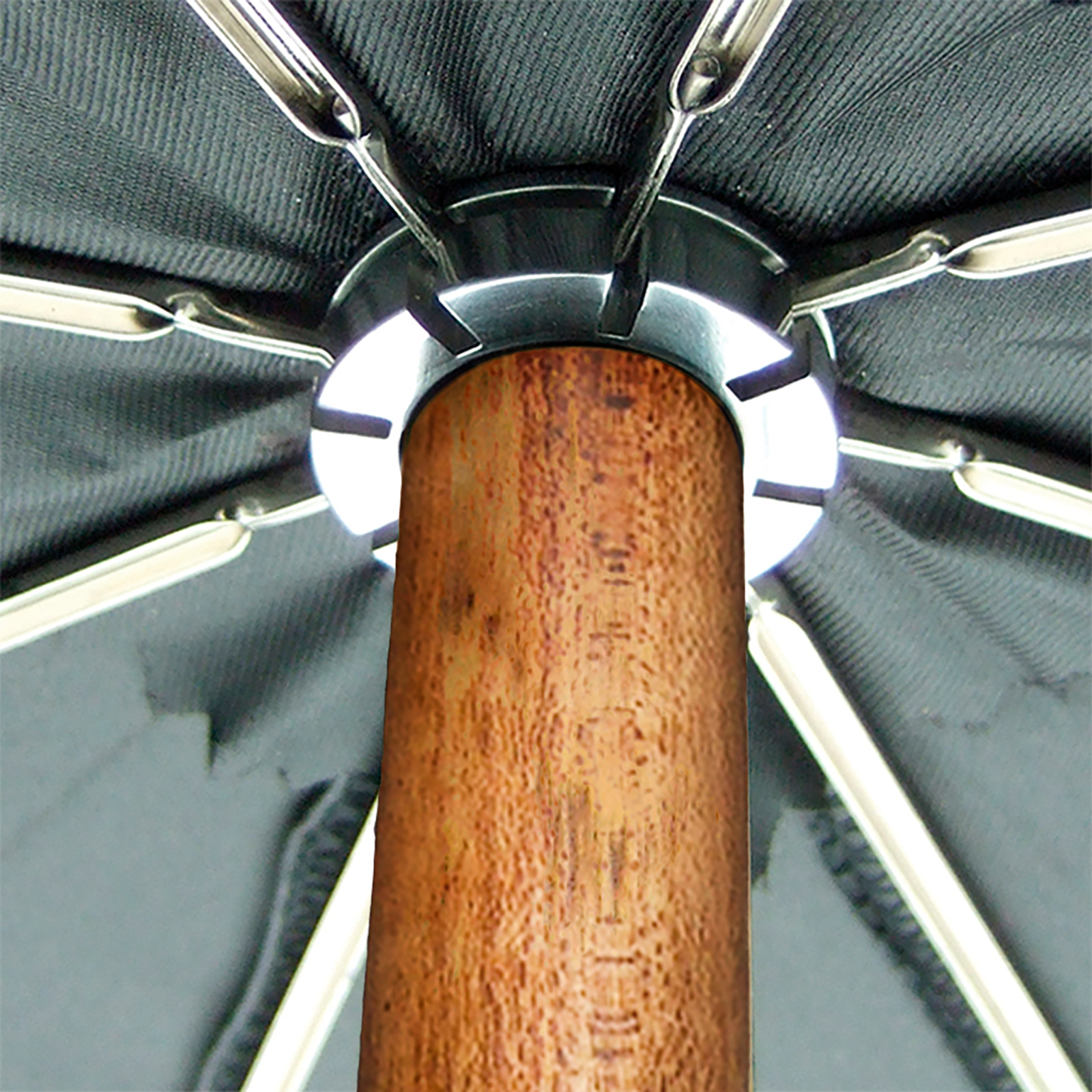 Luxury umbrella Brillant HH55, ostrich leather handle brown, wooden stick made of acacia, silk black