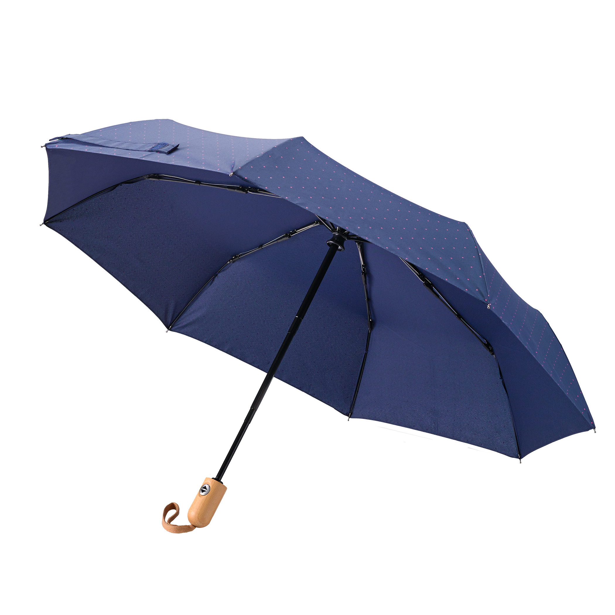 Parapluie de ville 32P7-PPD, écologique, bleu marine, parapluie de poche, écologique, automatique, matériaux durables, dessin à pois, rose