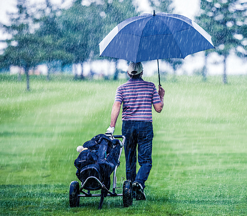 Vue du parapluie de golf ouvert birdiepal storm d' EuroSCHIRM en noir en action