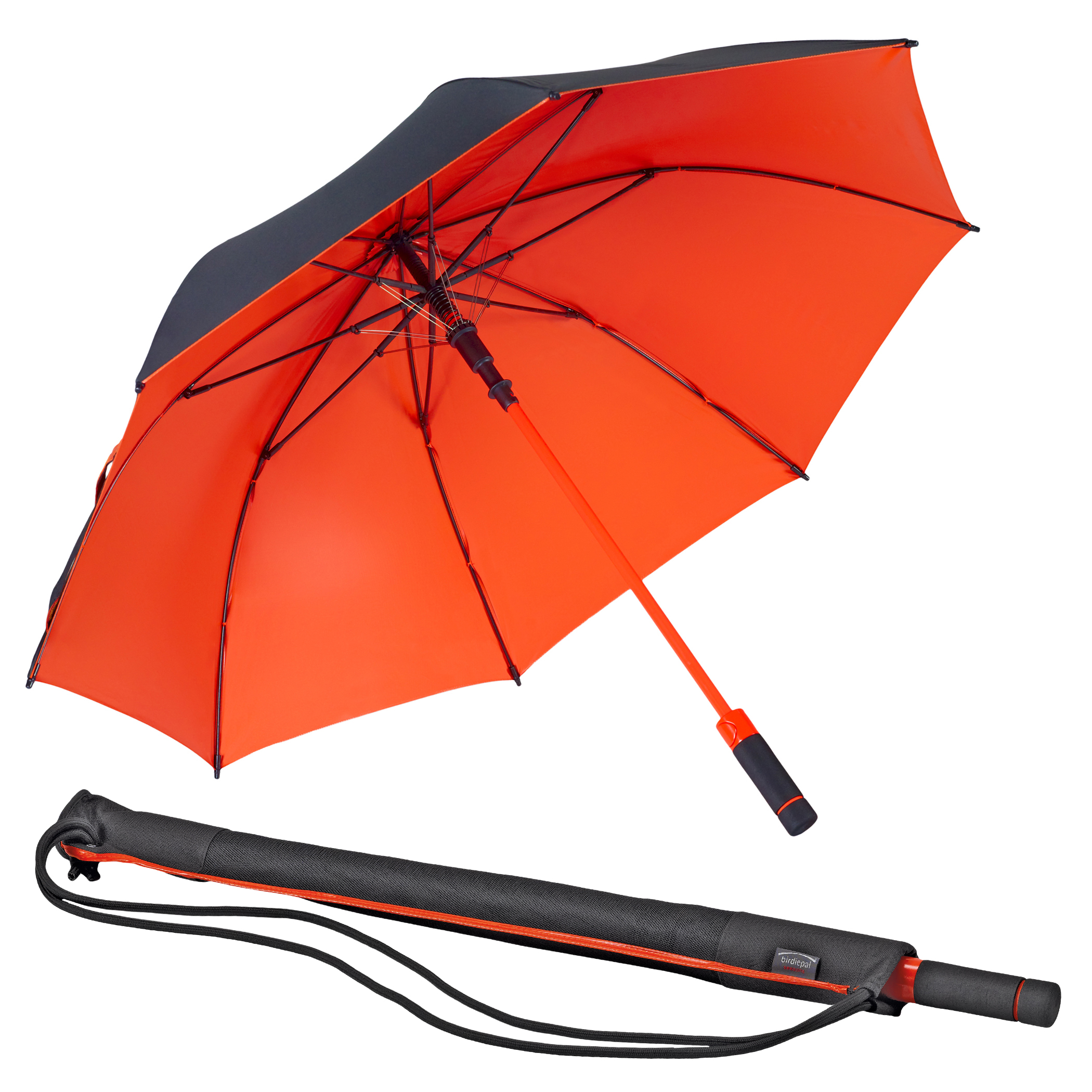 Parapluie de ville birdiepal seasons, noir / orange, parapluie canne, automatique, protecion UV (FPU 50+)