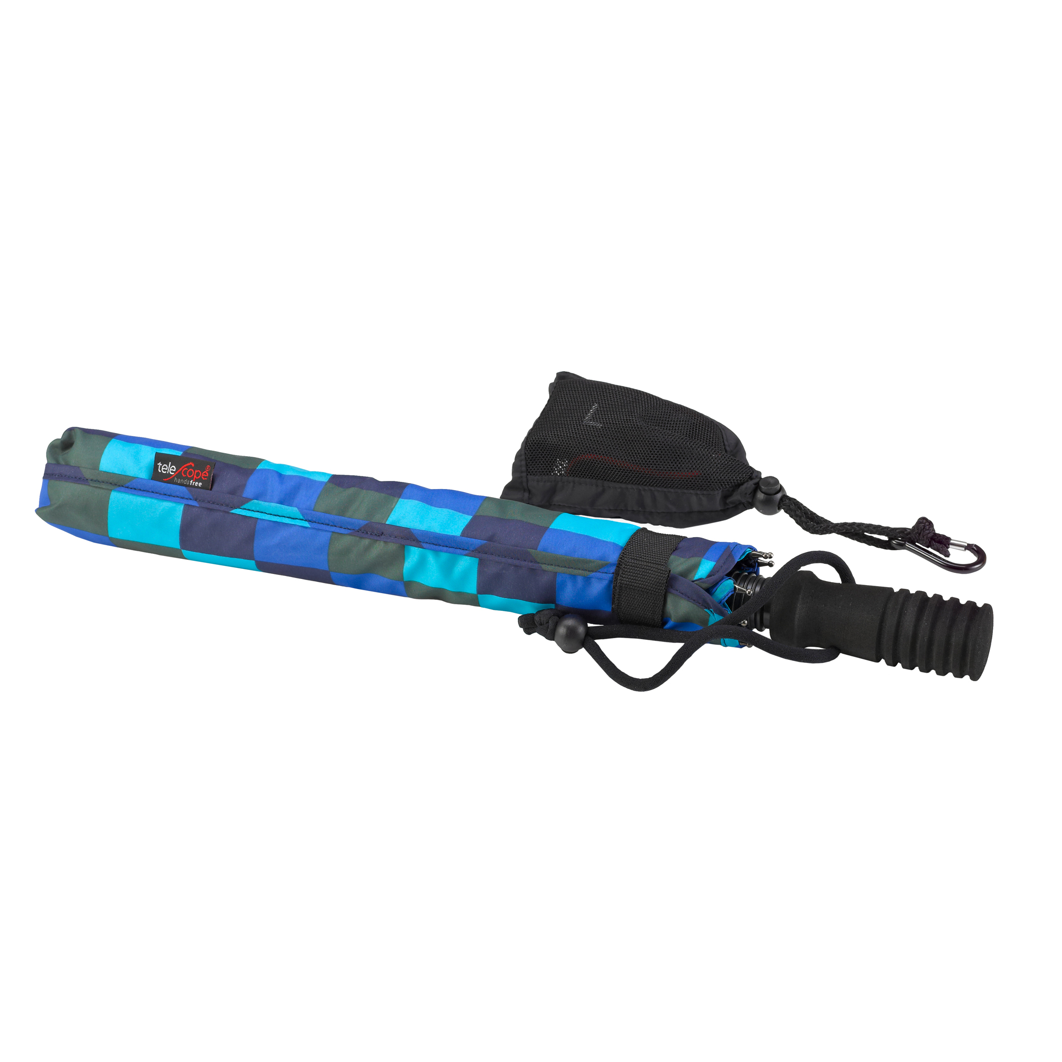 Parapluie de trekking teleScope handsfree, bleu / vert à carreaux