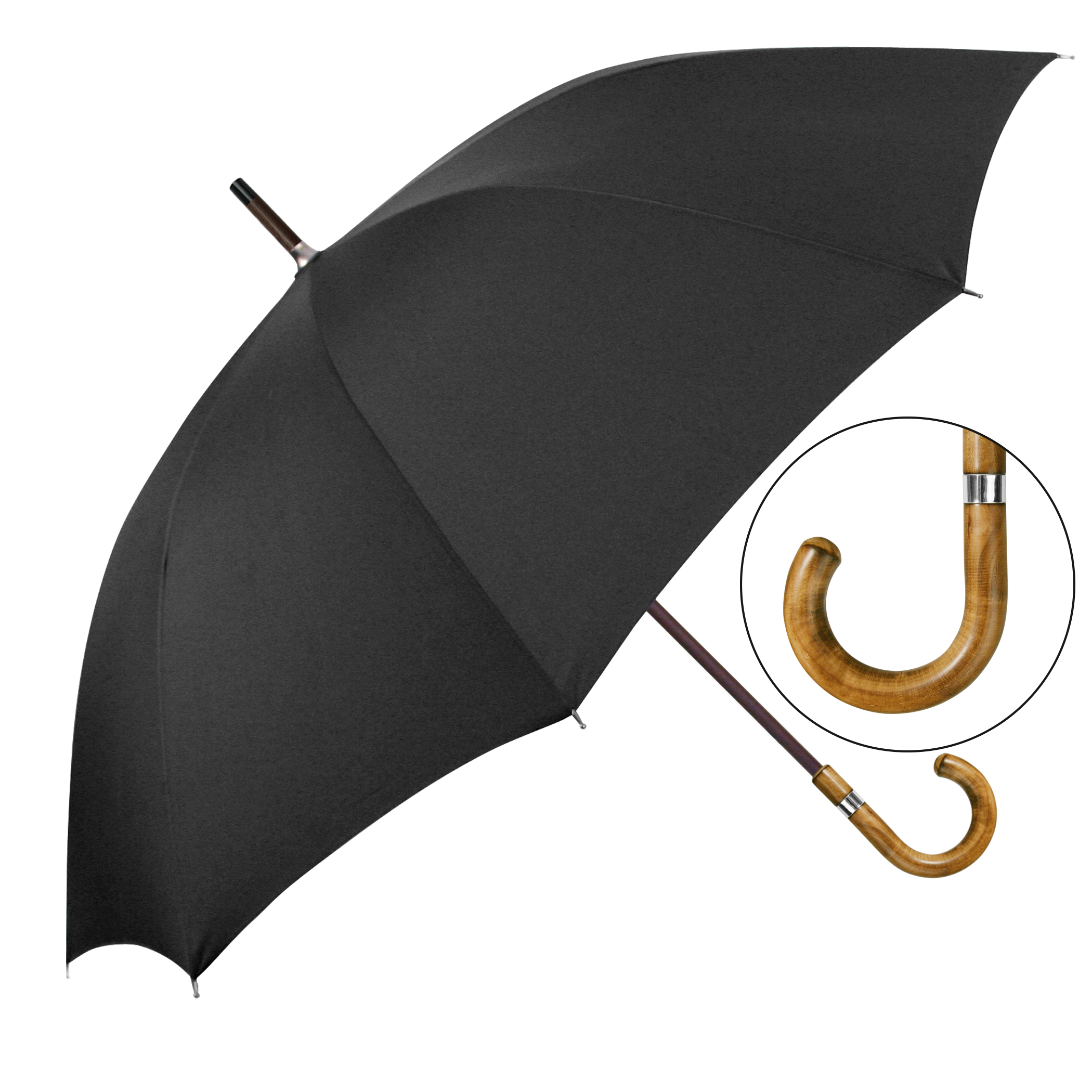 Parapluie de ville W1U3, noir, poignée en érable