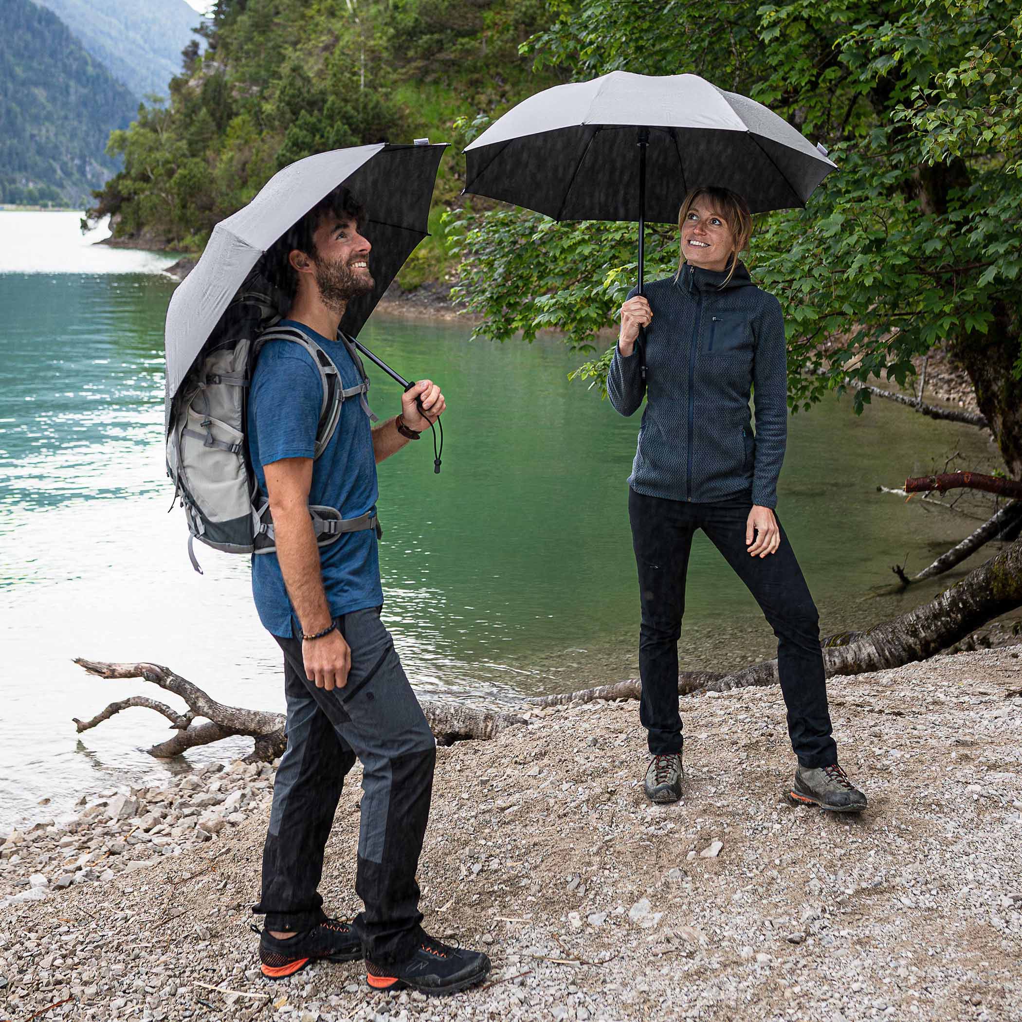 Trekking umbrella birdiepal outdoor, silver, UV protection UPF 50+, stick umbrella, extremely sturdy, stormproof