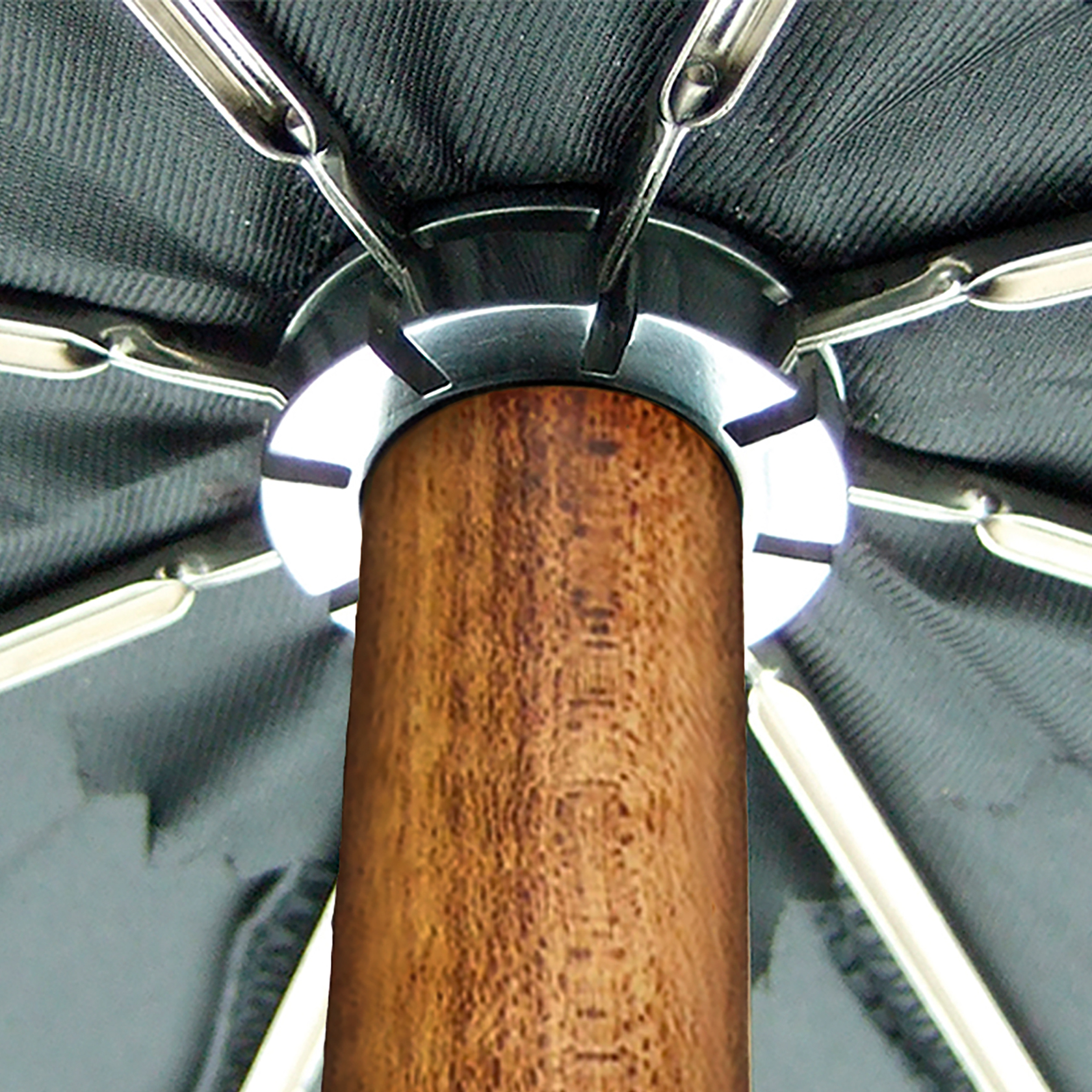 Luxury umbrella Brillant HH60, crocodile leather handle black, wooden stick made of acacia, silk black
